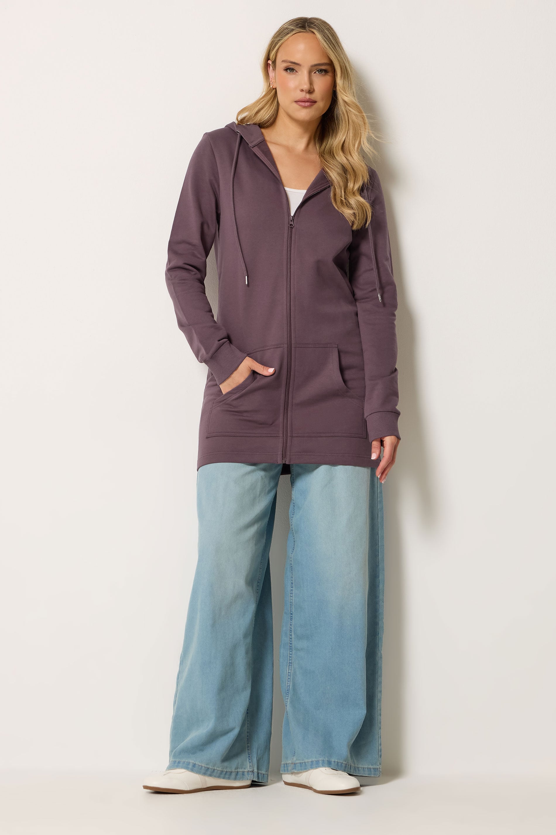 LTS Tall Women's Burgundy Red Cotton Longline Zip Hoodie | Long Tall Sally 1