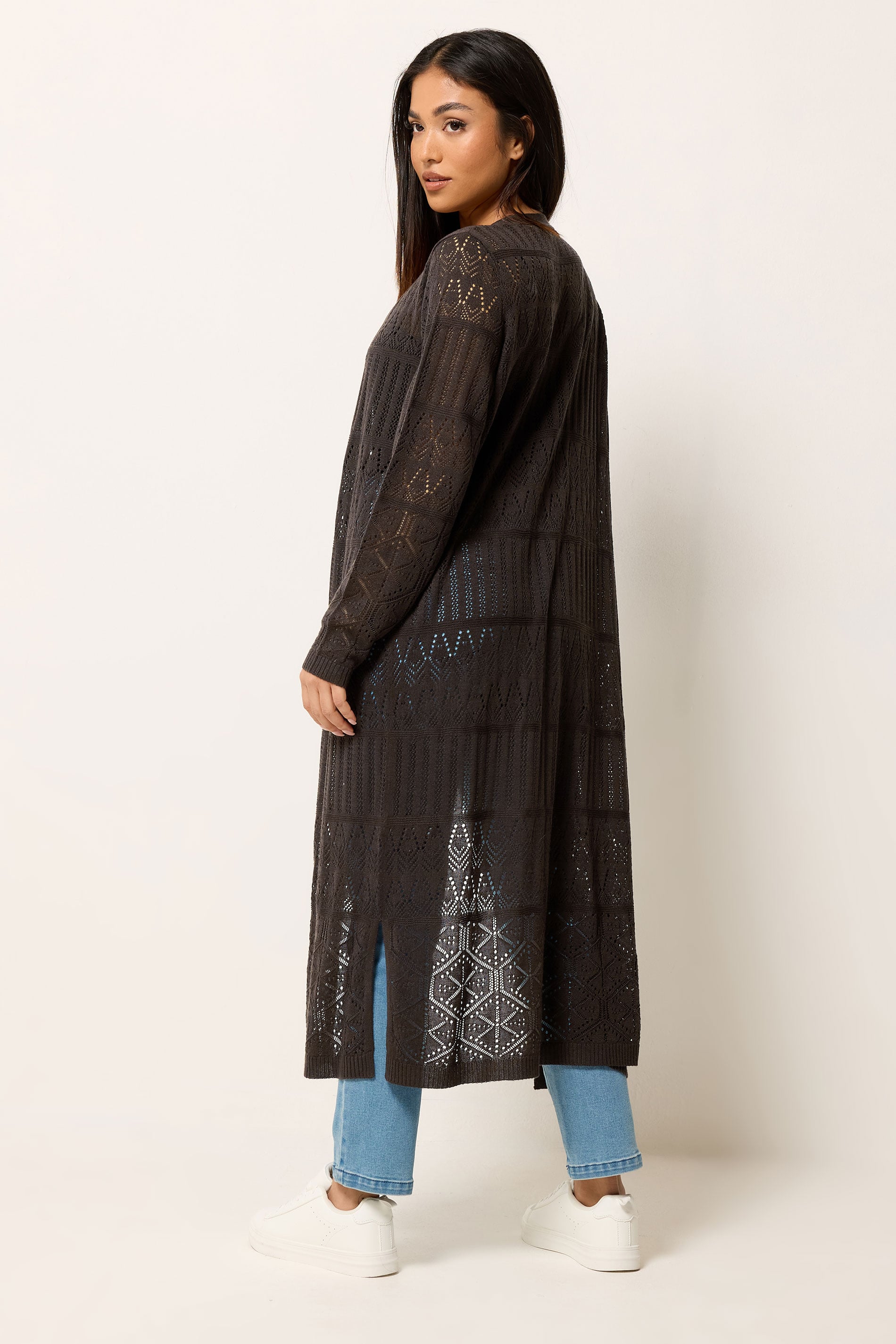 M&Co Petite Chocolate Brown Pointelle Longline Cardigan | M&Co 2