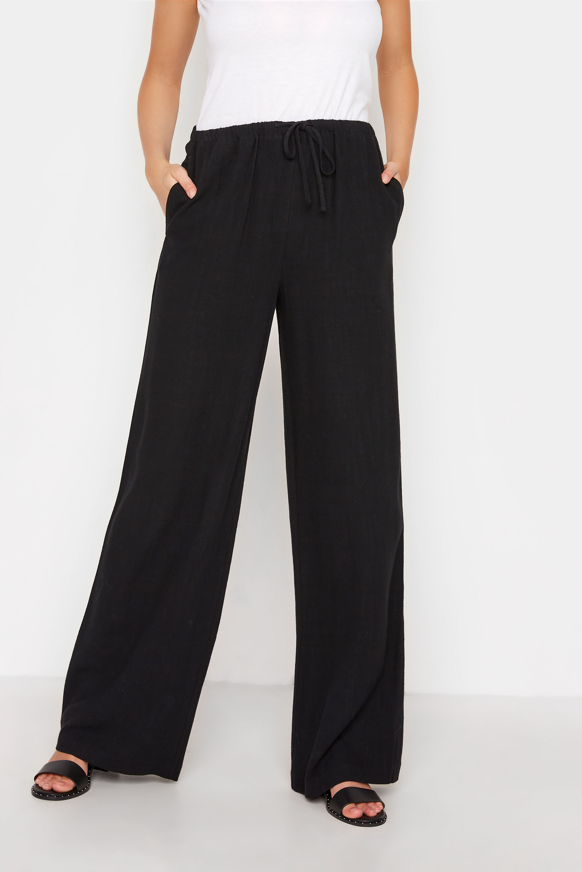 LTS Tall Black Linen Blend Wide Leg Trousers_A.jpg