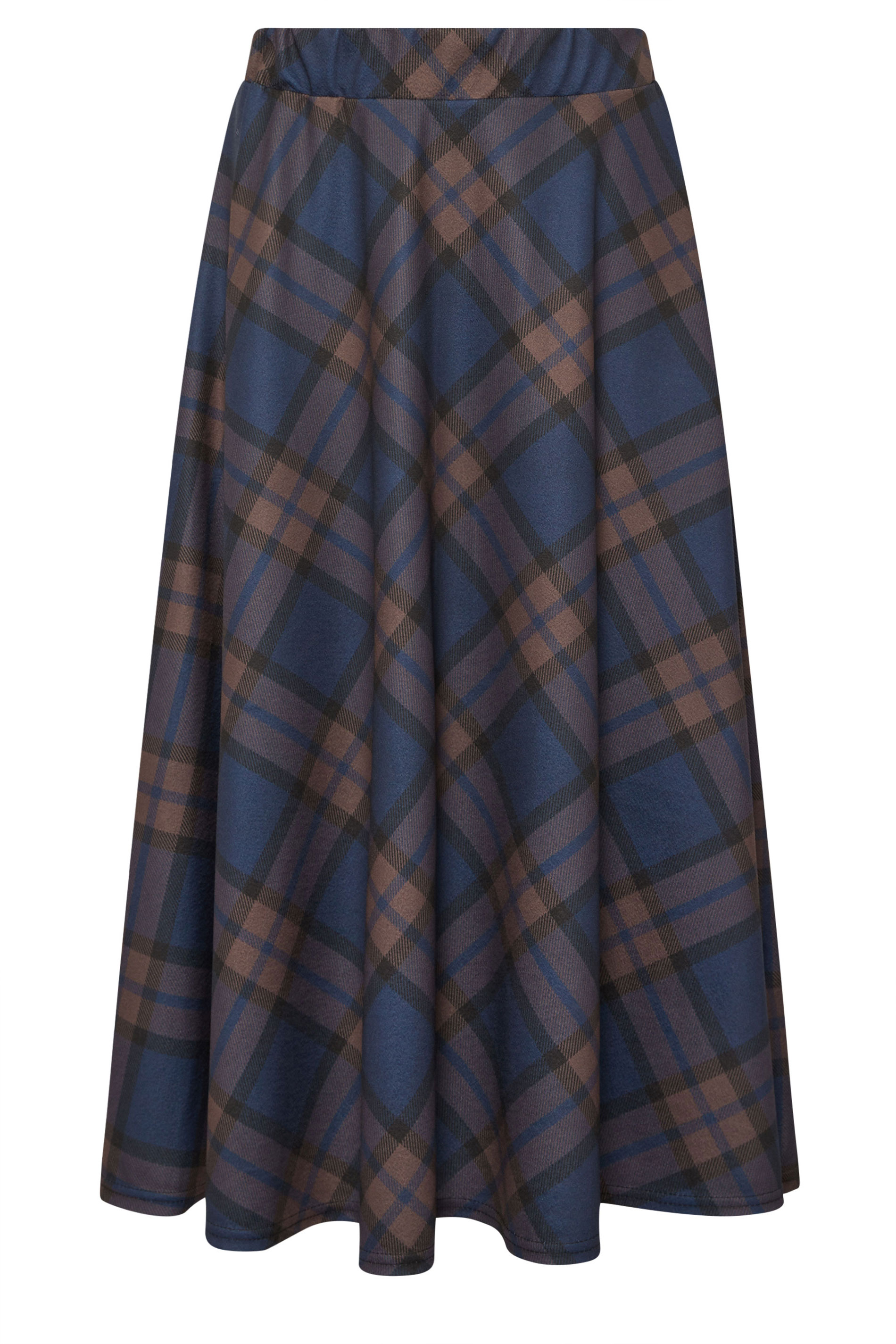 PixieGirl Petite Women's Brown & Blue Check Midi Skirt | PixieGirl 5