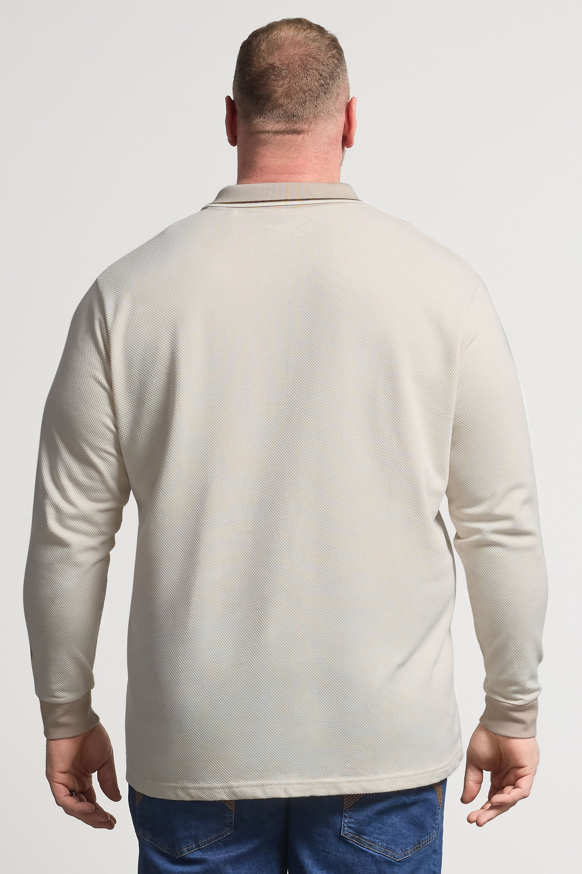 BadRhino Big & Tall Cream Textured Waffle Long Sleeve Polo Shirt | BadRhino 2