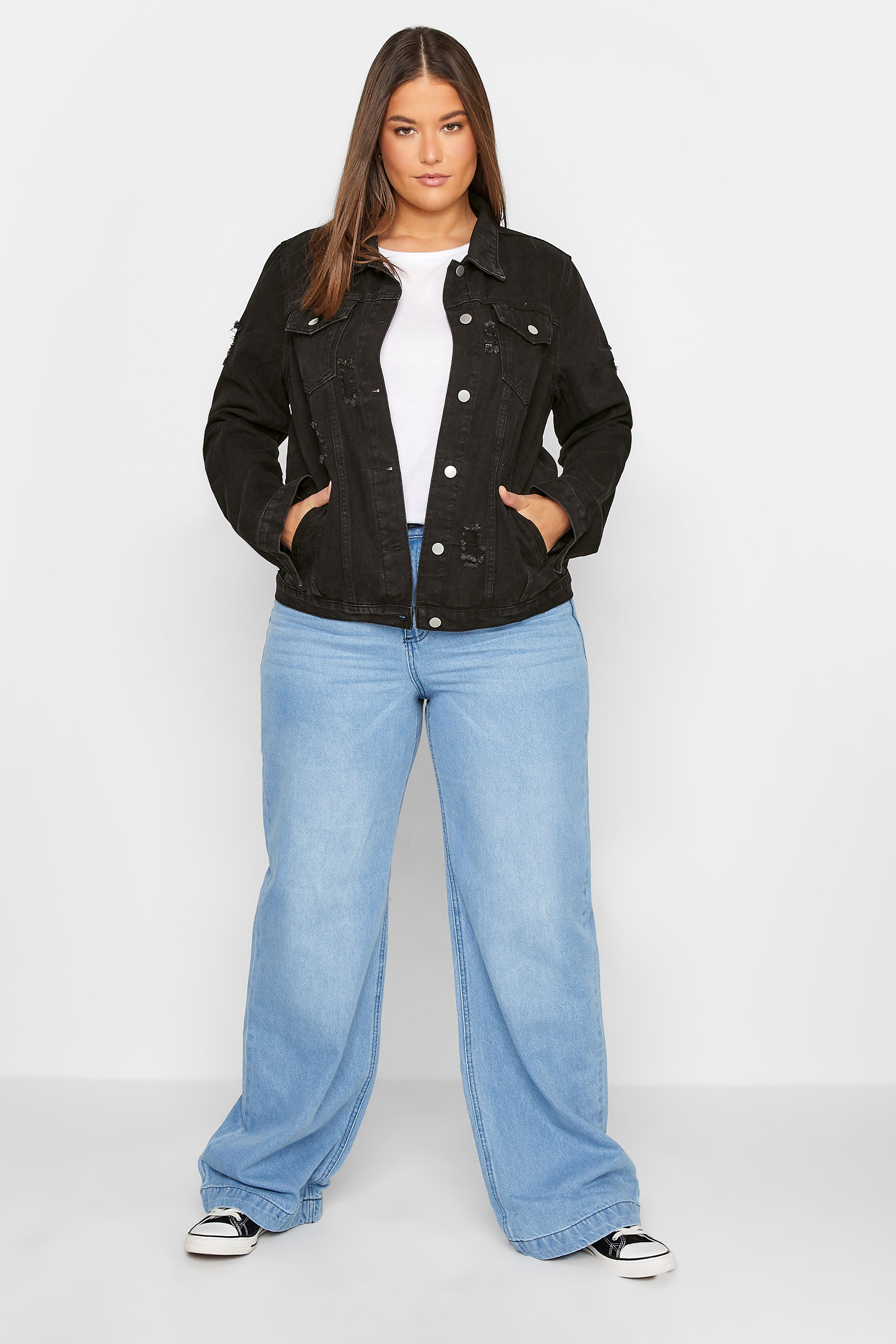 Tall Women's LTS Black Distressed Denim Jacket | Long Tall Sally 2