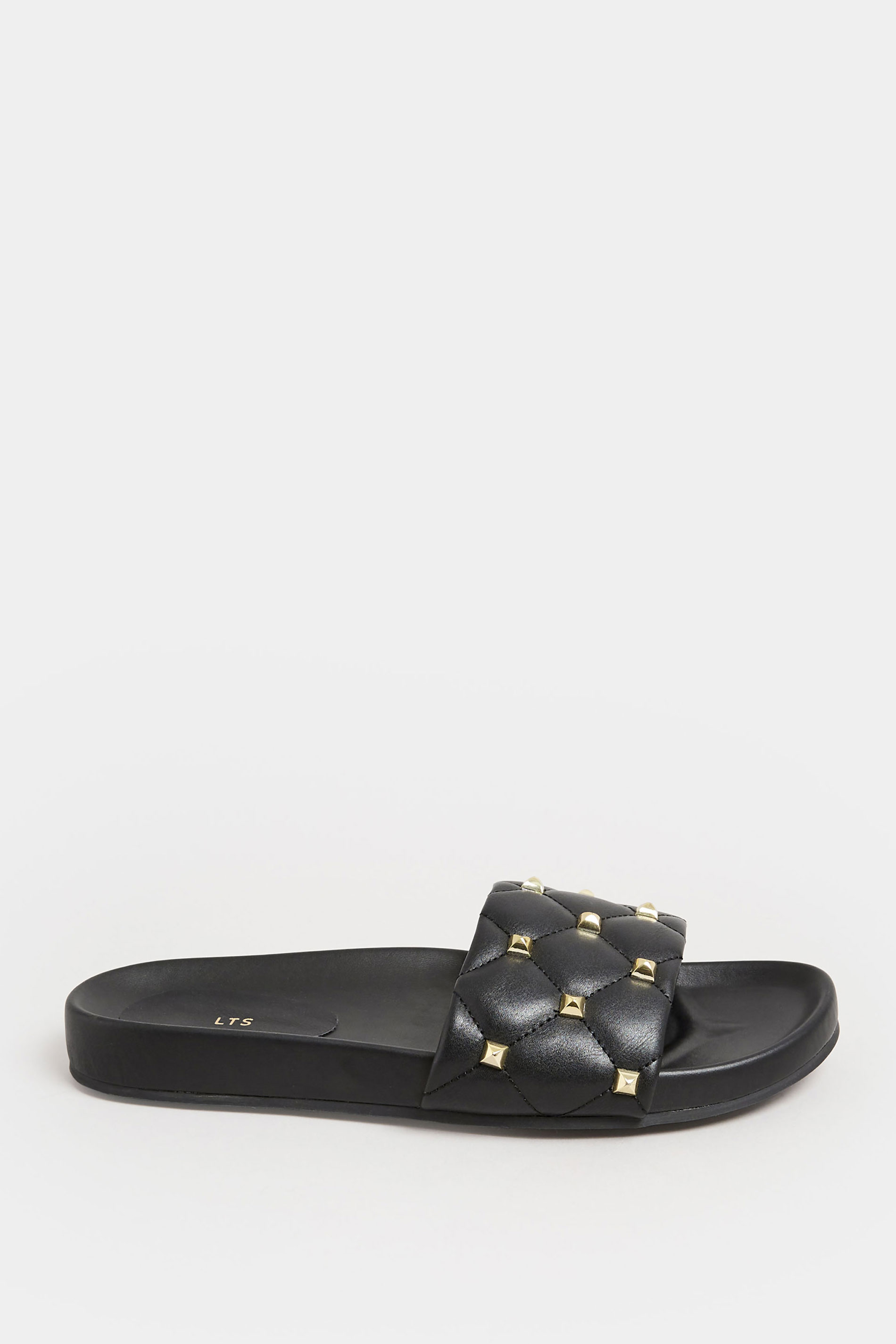 LTS Black Stud Quilted Sliders In Standard Fit