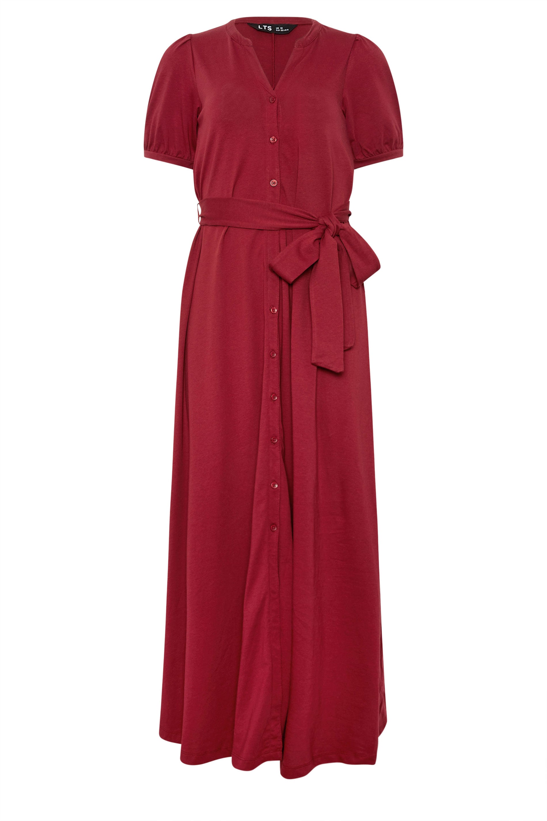 LTS Tall Women's Berry Red Button Belted Cotton Midi Dress | Long Tall Sally  5