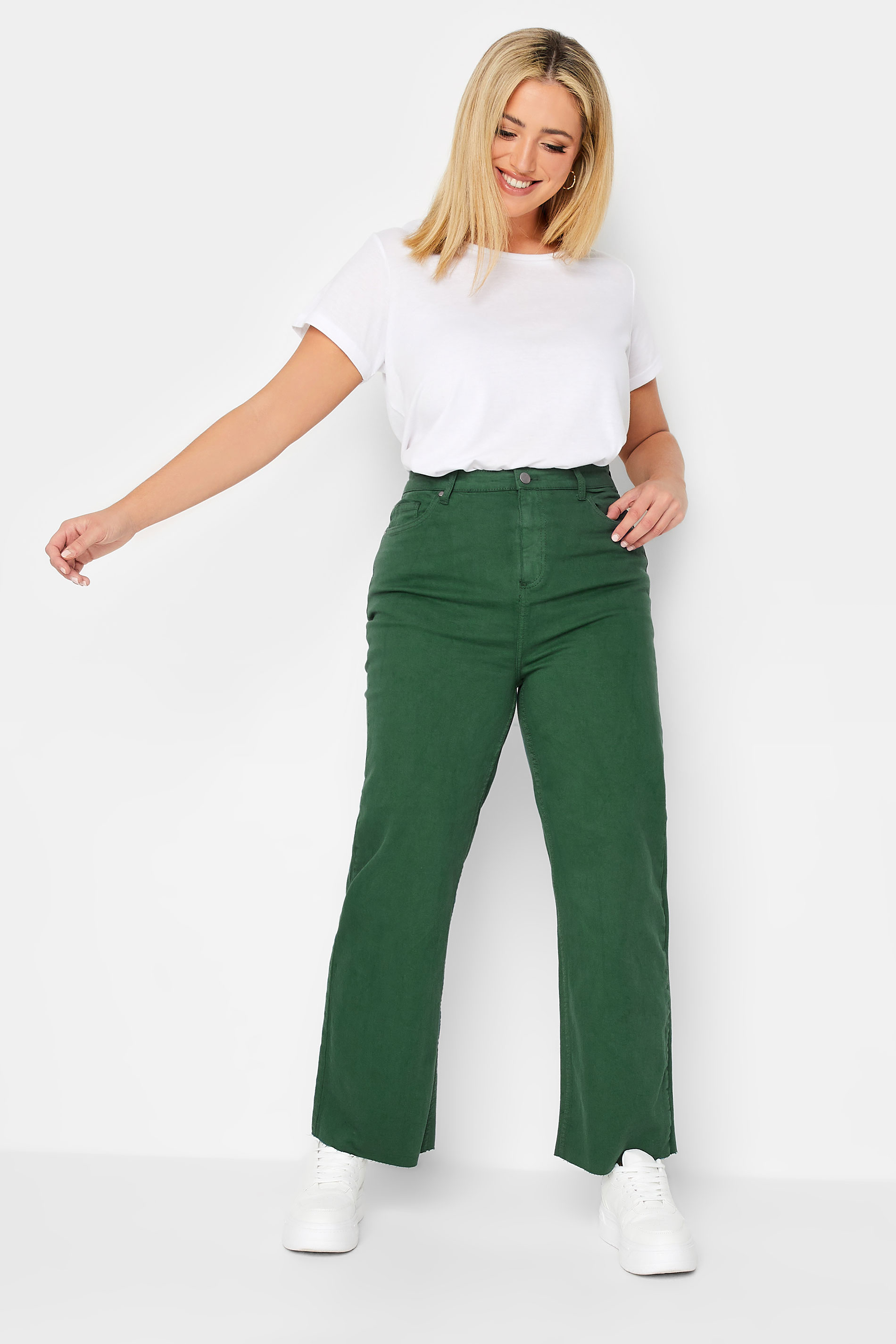 Plus Size Green Stretch Wide Leg Jeans | Yours Clothing