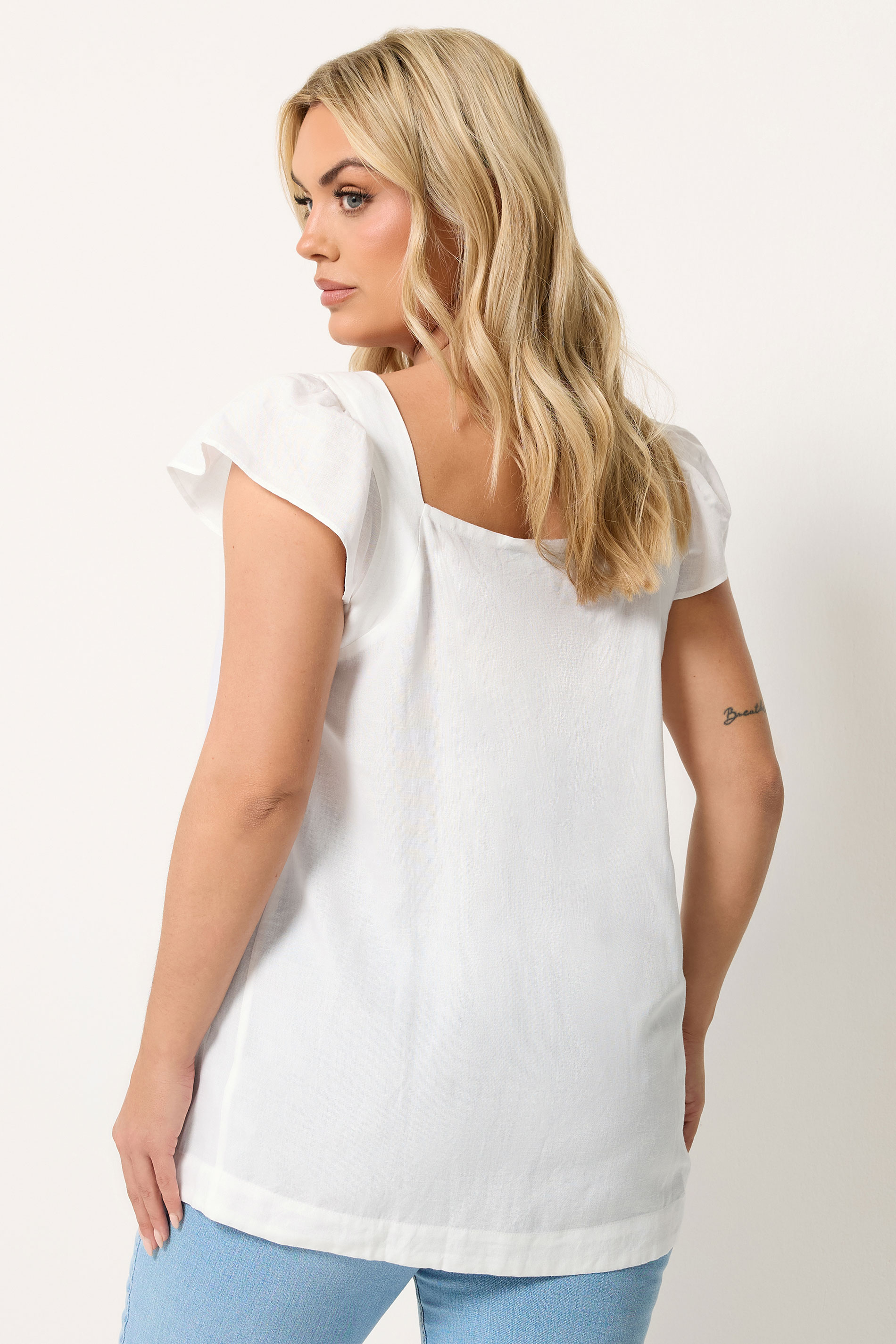 YOURS Plus Size White Linen Cap Sleeve Top | Yours Clothing 2