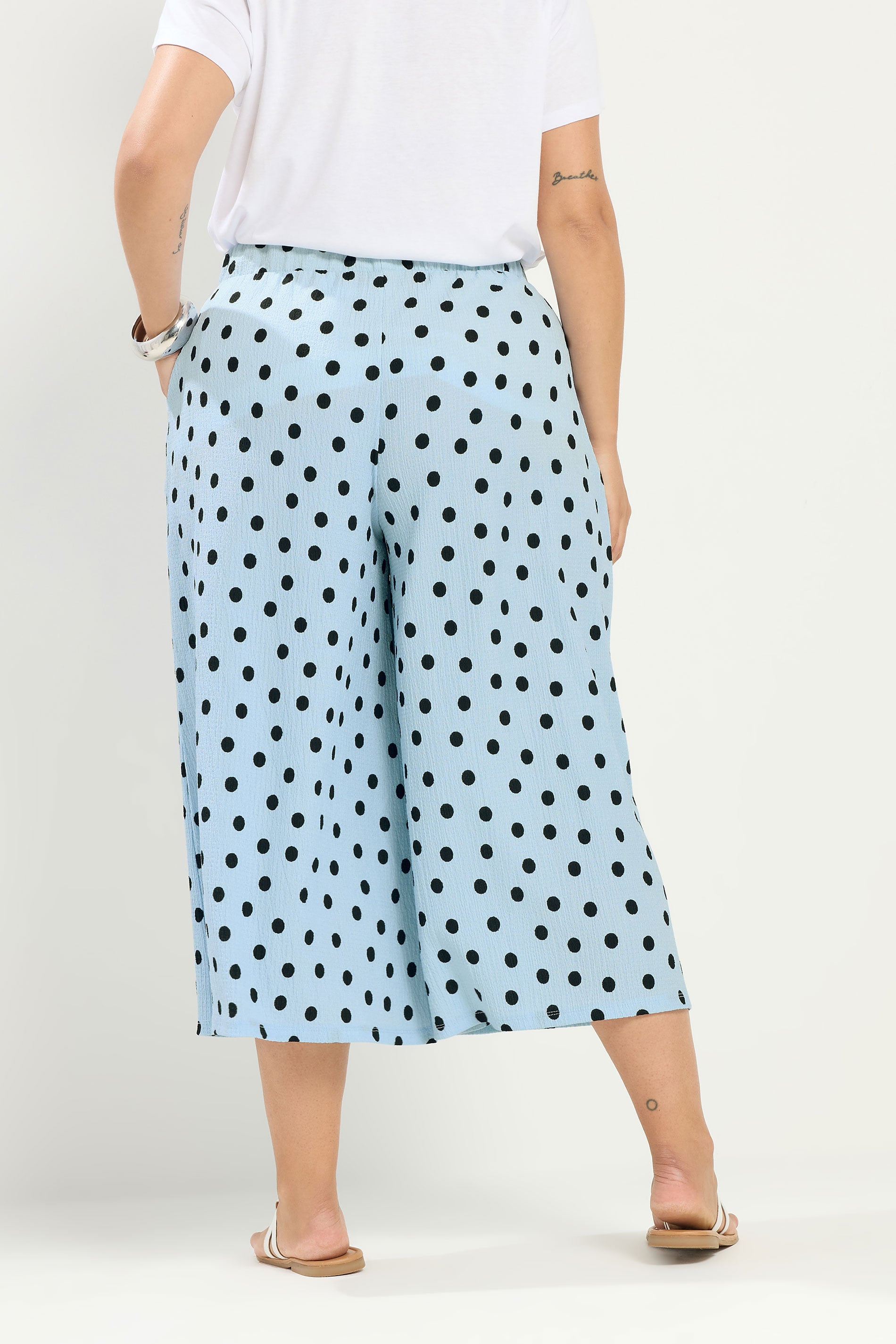 YOURS Plus Size Light Blue Polka Dot Culottes | Yours Clothing 2