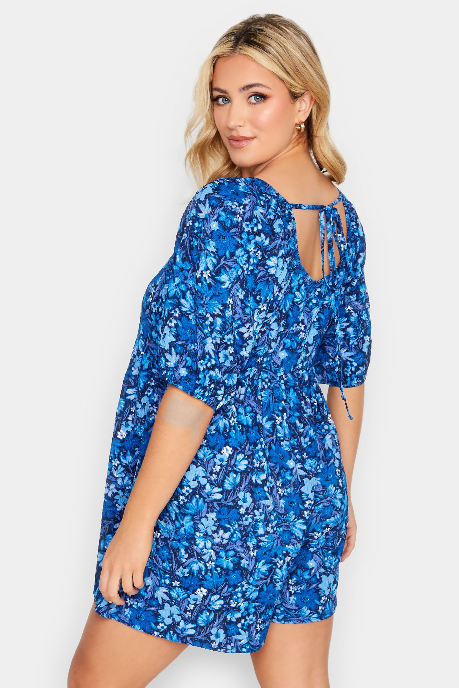 YOURS Curve Plus Size Blue Floral Wrap Playsuit | Yours Clothing  3
