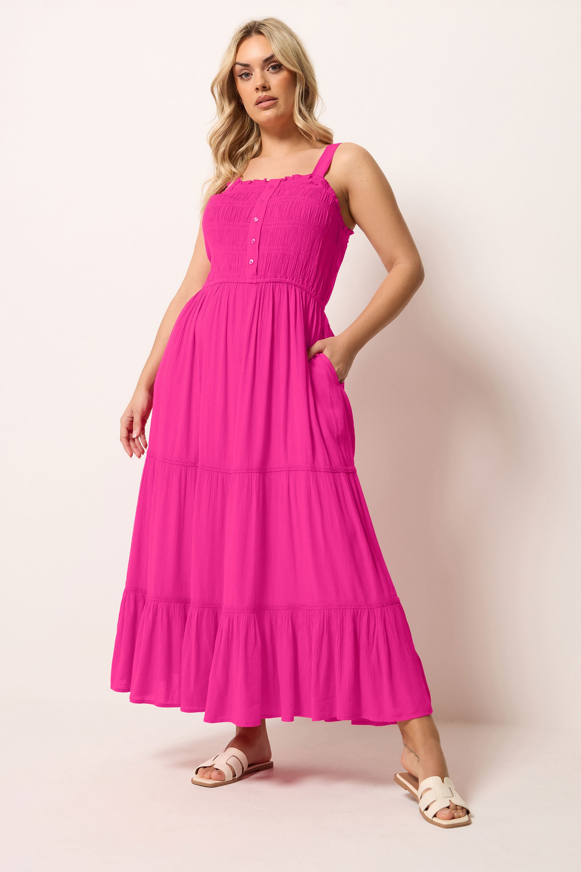 YOURS Plus Size Pink Shirred Placket Dress | Yours Clothing 1