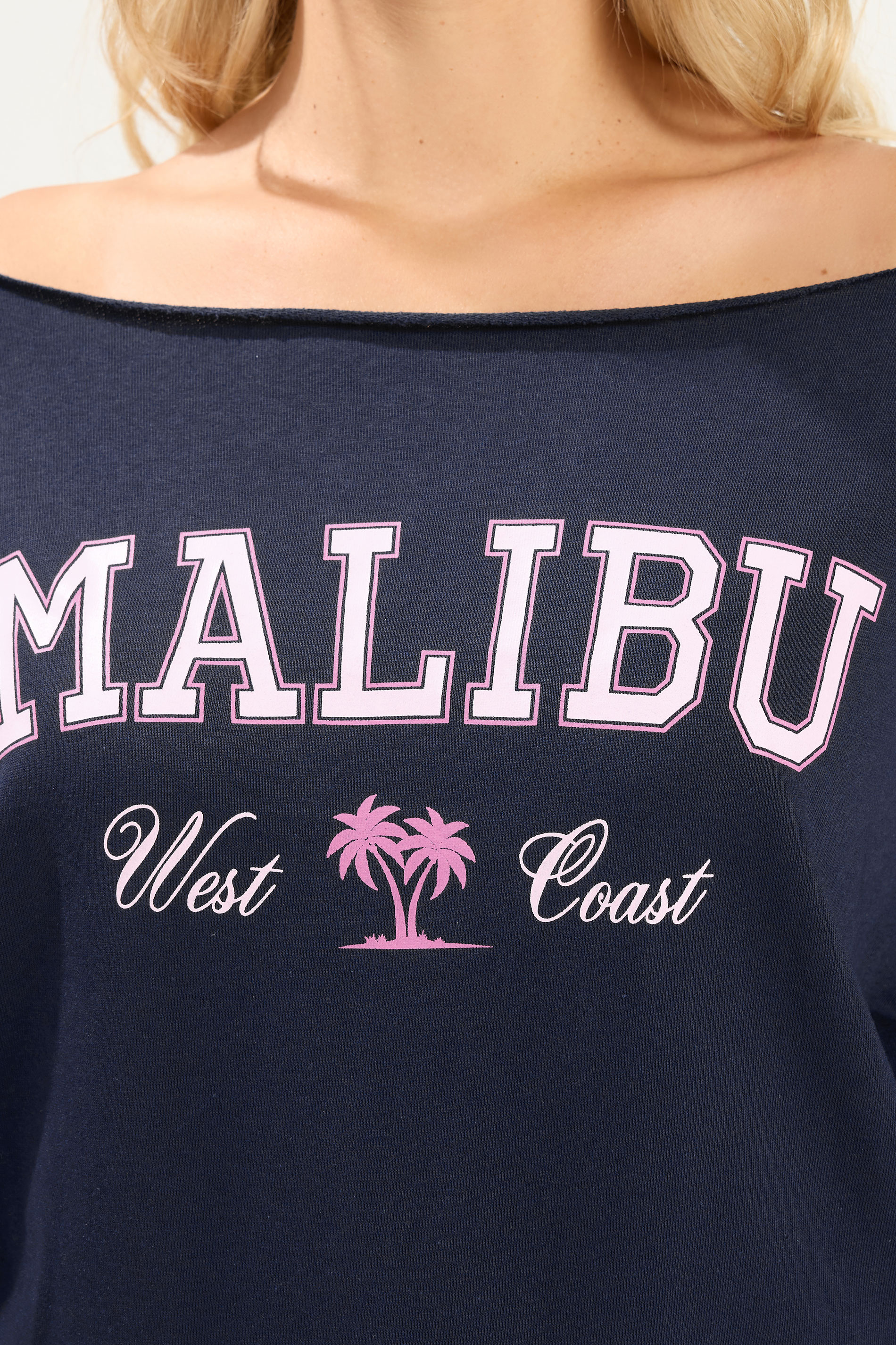 YOURS Plus Size Navy Blue 'Malibu' Off Shoulder Sweatshirt | Yours Clothing 4