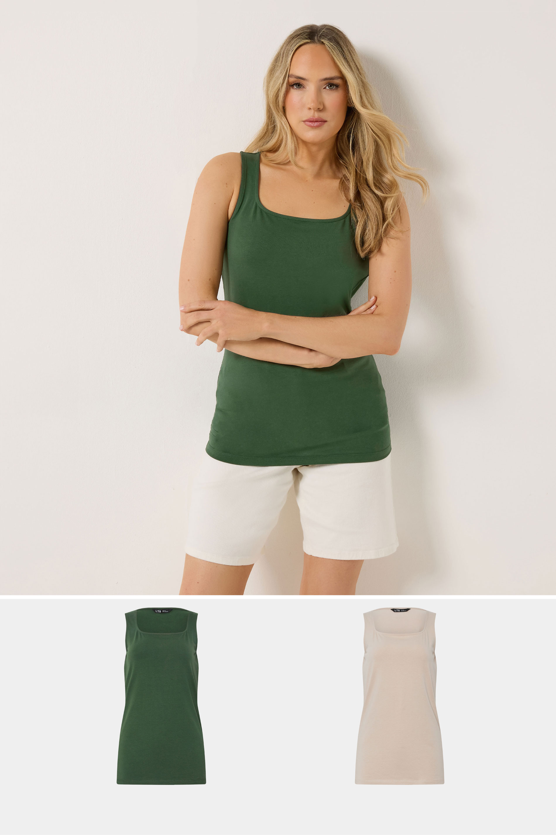 LTS Tall 2 PACK Women's Forest Green & Natural Brown Vest Tops | Long Tall Sally 3