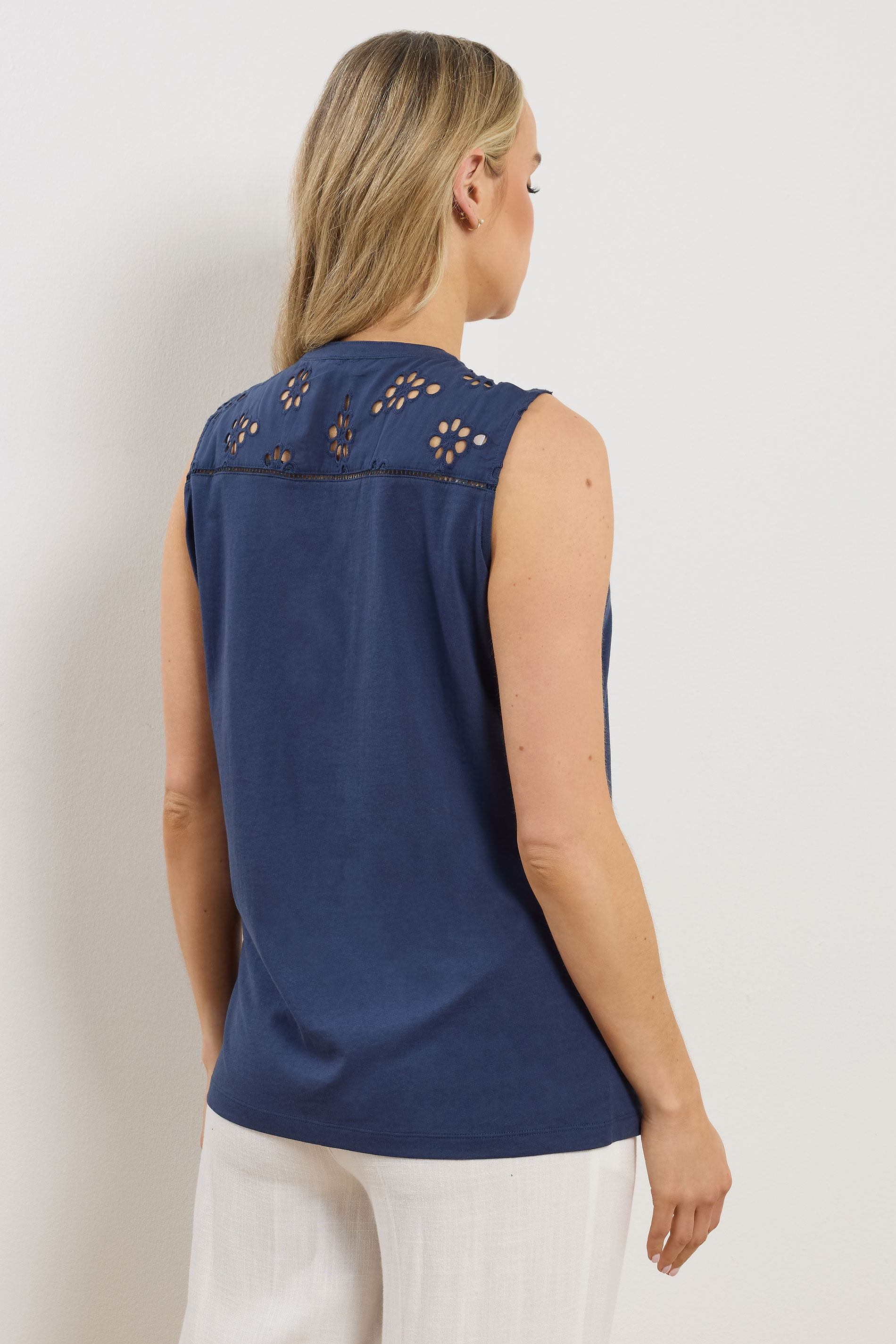 LTS Tall Women's Navy Blue Embroidered Cotton Vest | Long Tall Sally 2