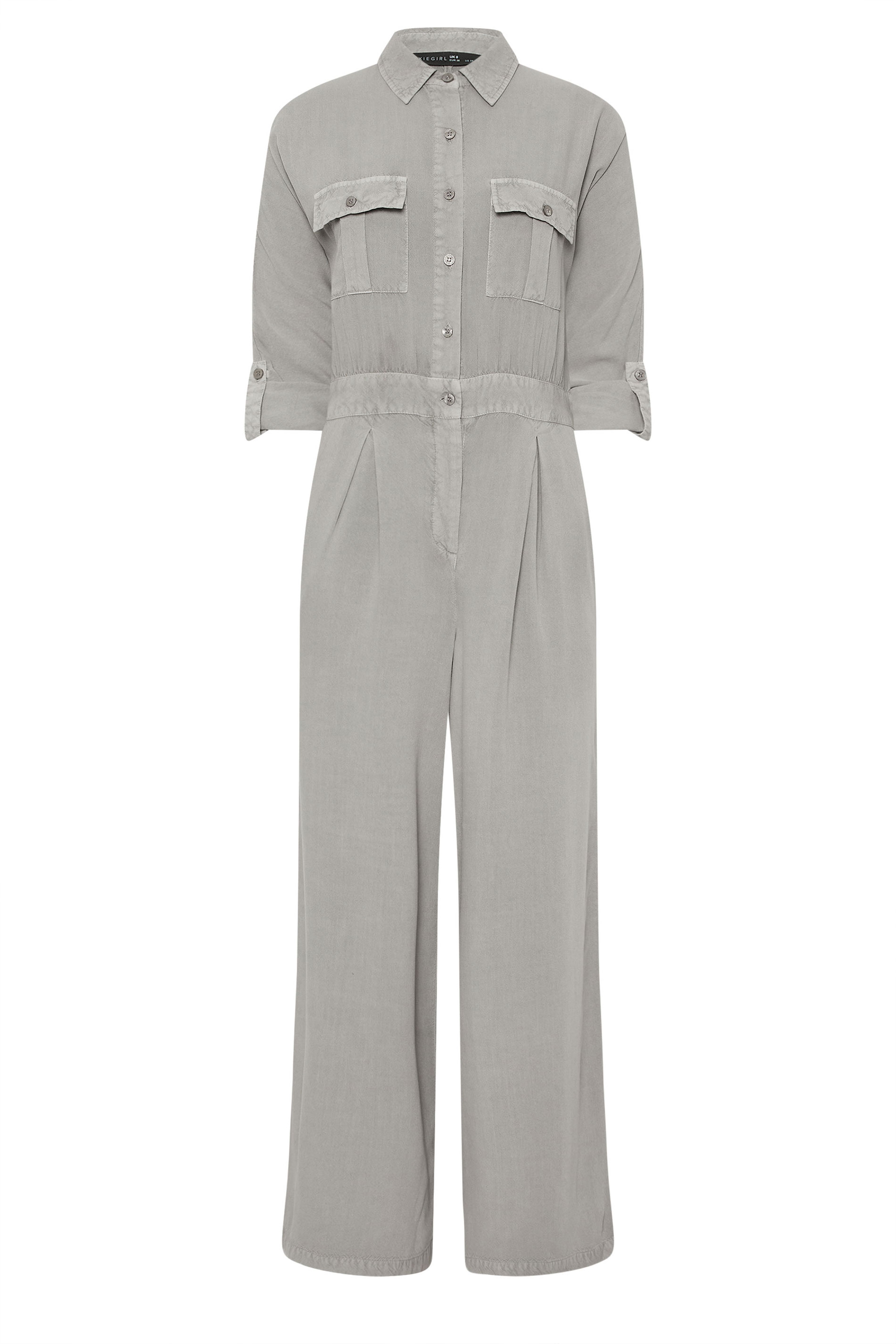 PixieGirl Petite Women's Light Grey Acid Wash Wide Leg Jumpsuit | PixieGirl 5