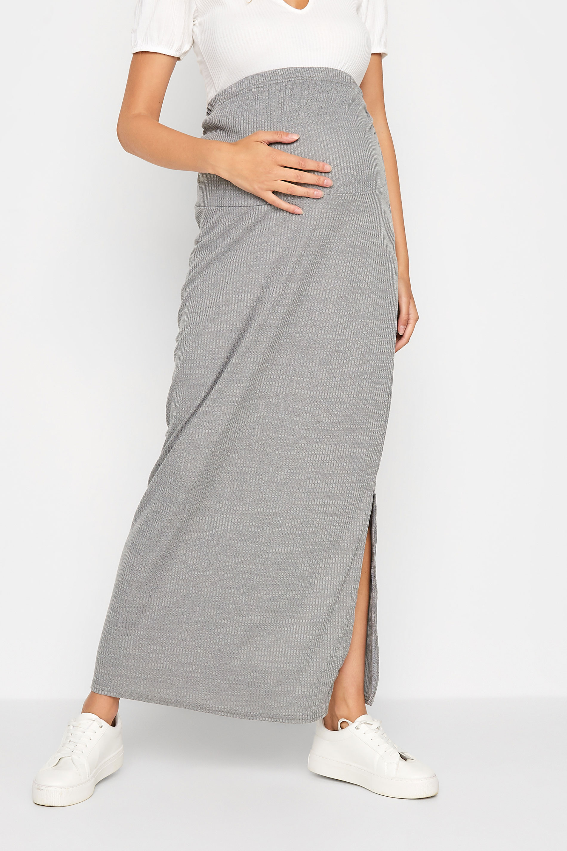 LTS Maternity Grey Ribbed Maxi Skirt | Long Tall Sally 1