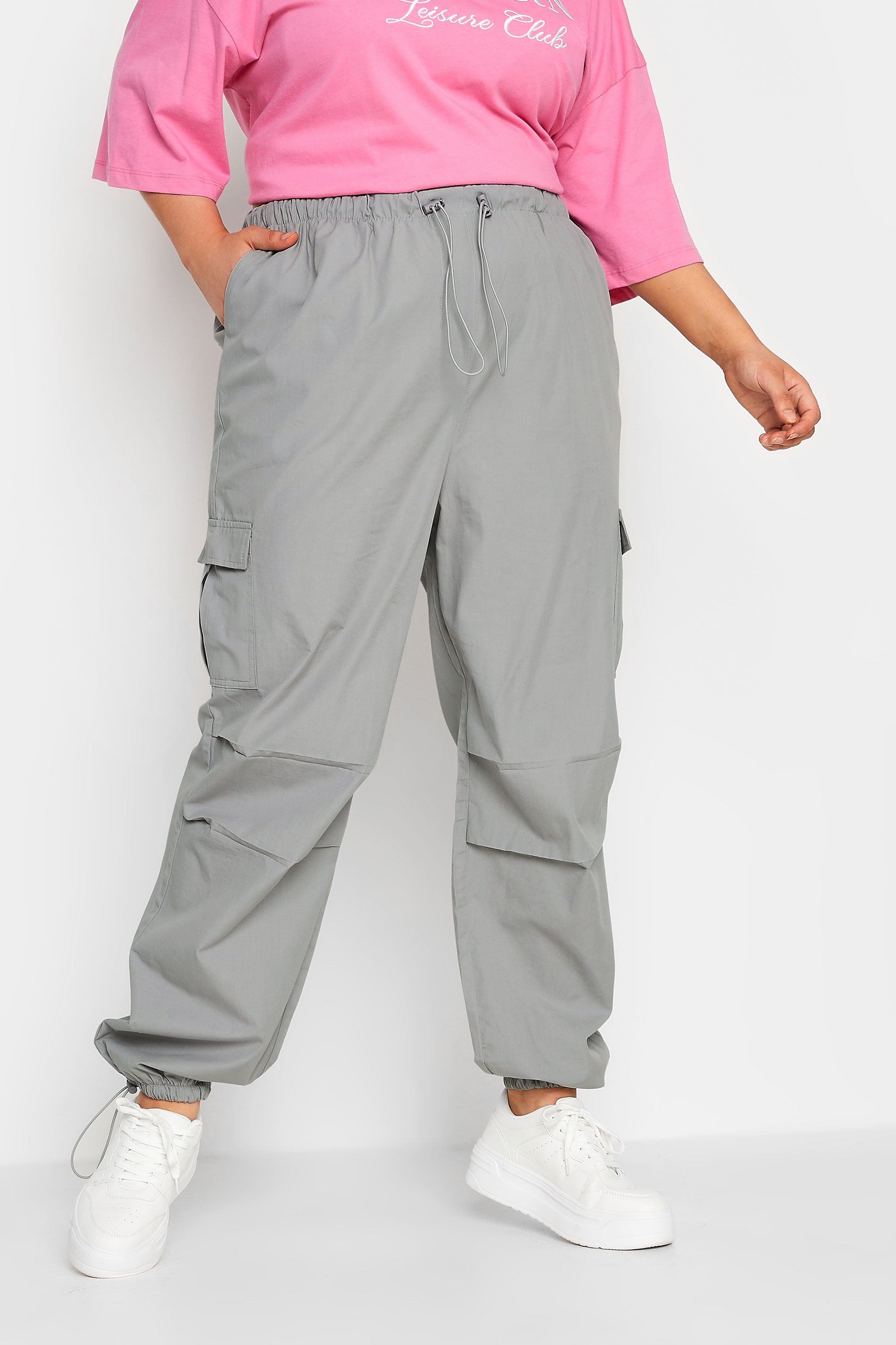 YOURS Curve Plus Size Grey Cuffed Parachute Trousers | Yours Clothing  2