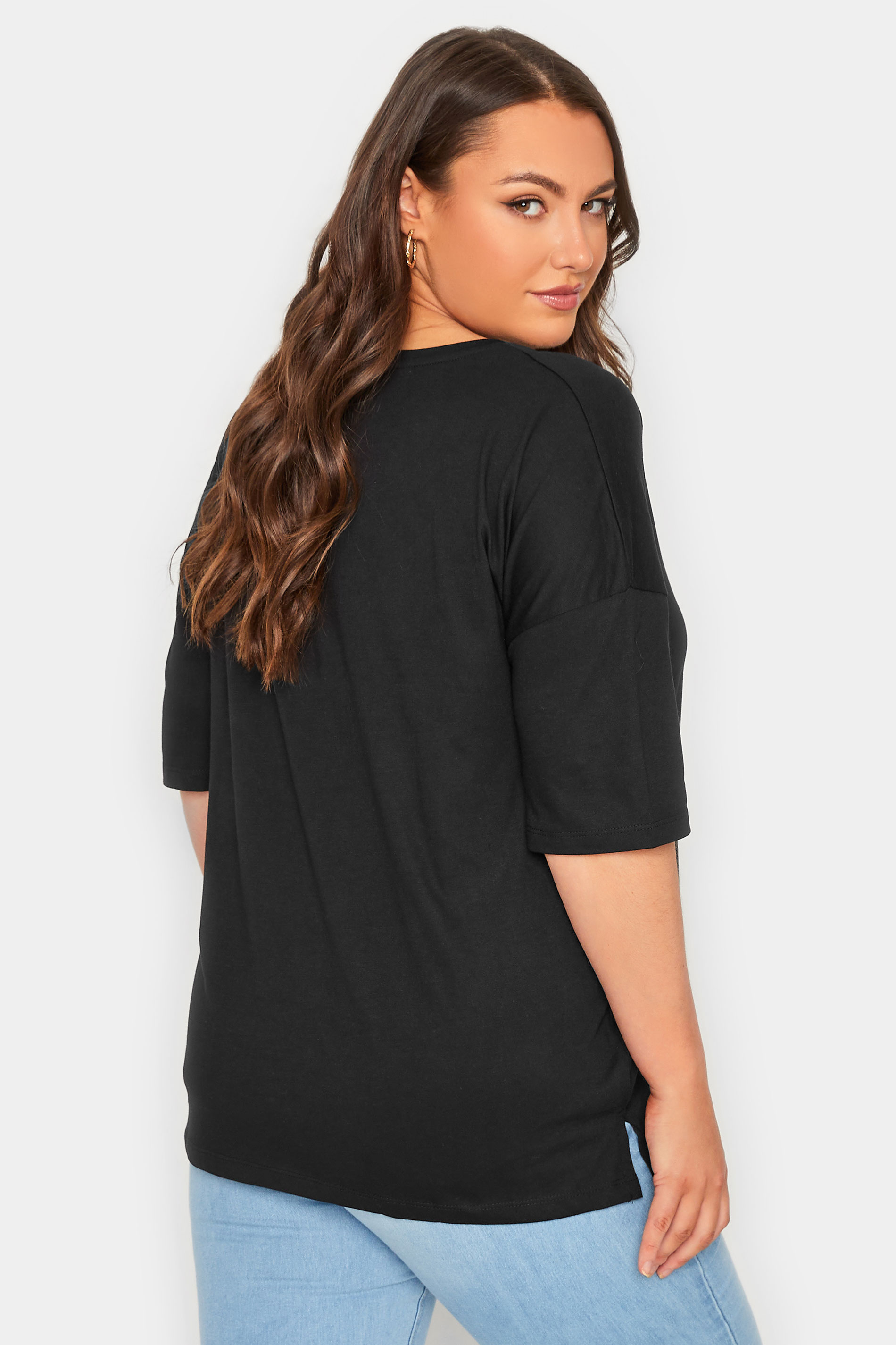 Plus Size Black V-Neck T-Shirt | Yours Clothing  3