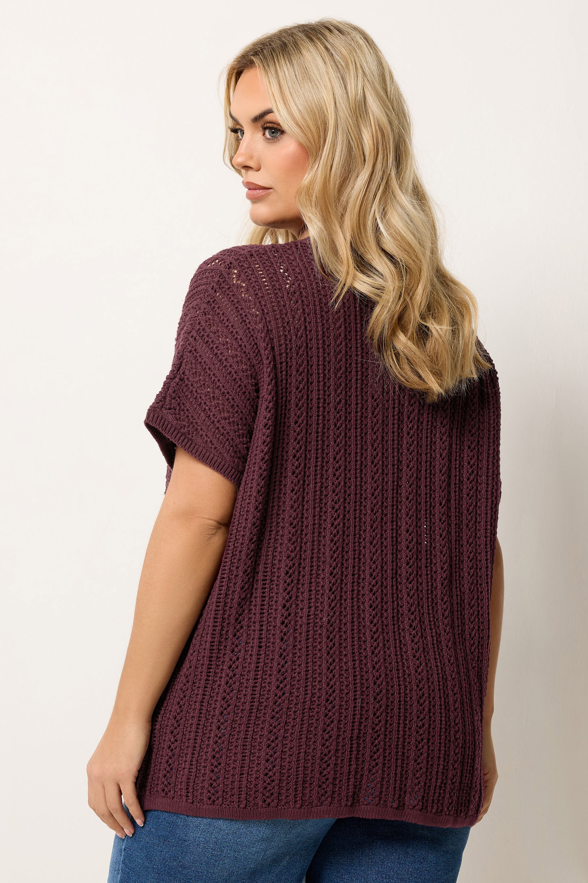 YOURS Plus Size Burgundy Red Knitted Top | Yours Clothing 2