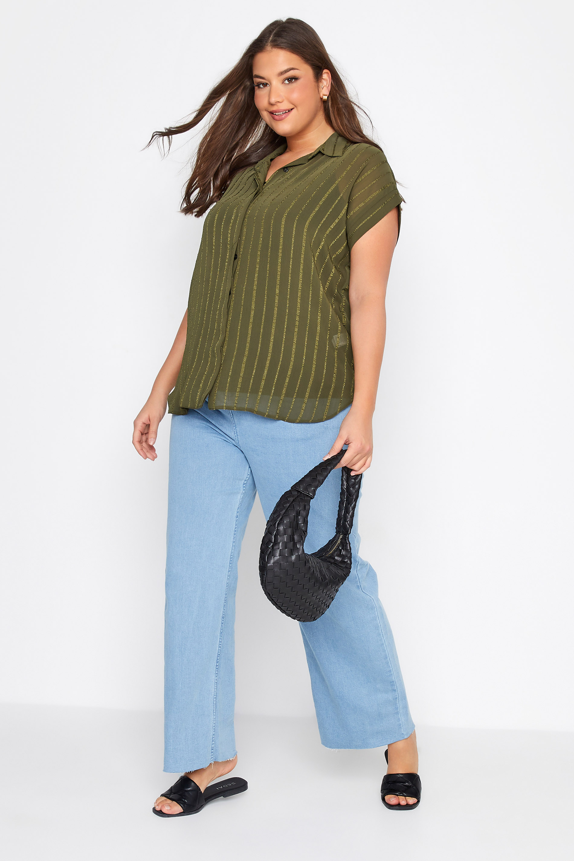 Plus Size Green Patterned Chiffon Shirt | Yours Clothing 3