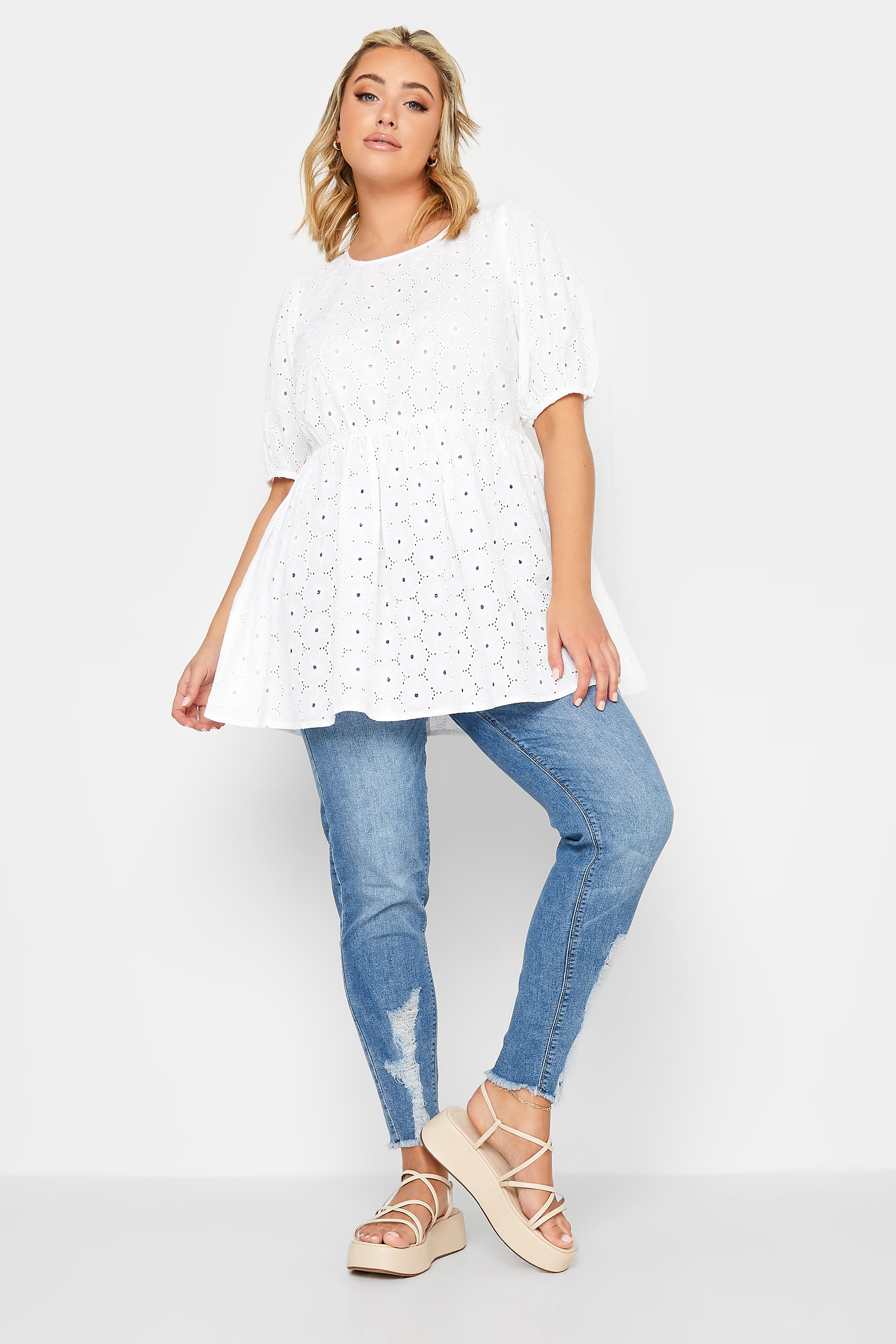 LIMITED COLLECTION Plus Size White Embroidered Peplum Top | Yours Clothing  3
