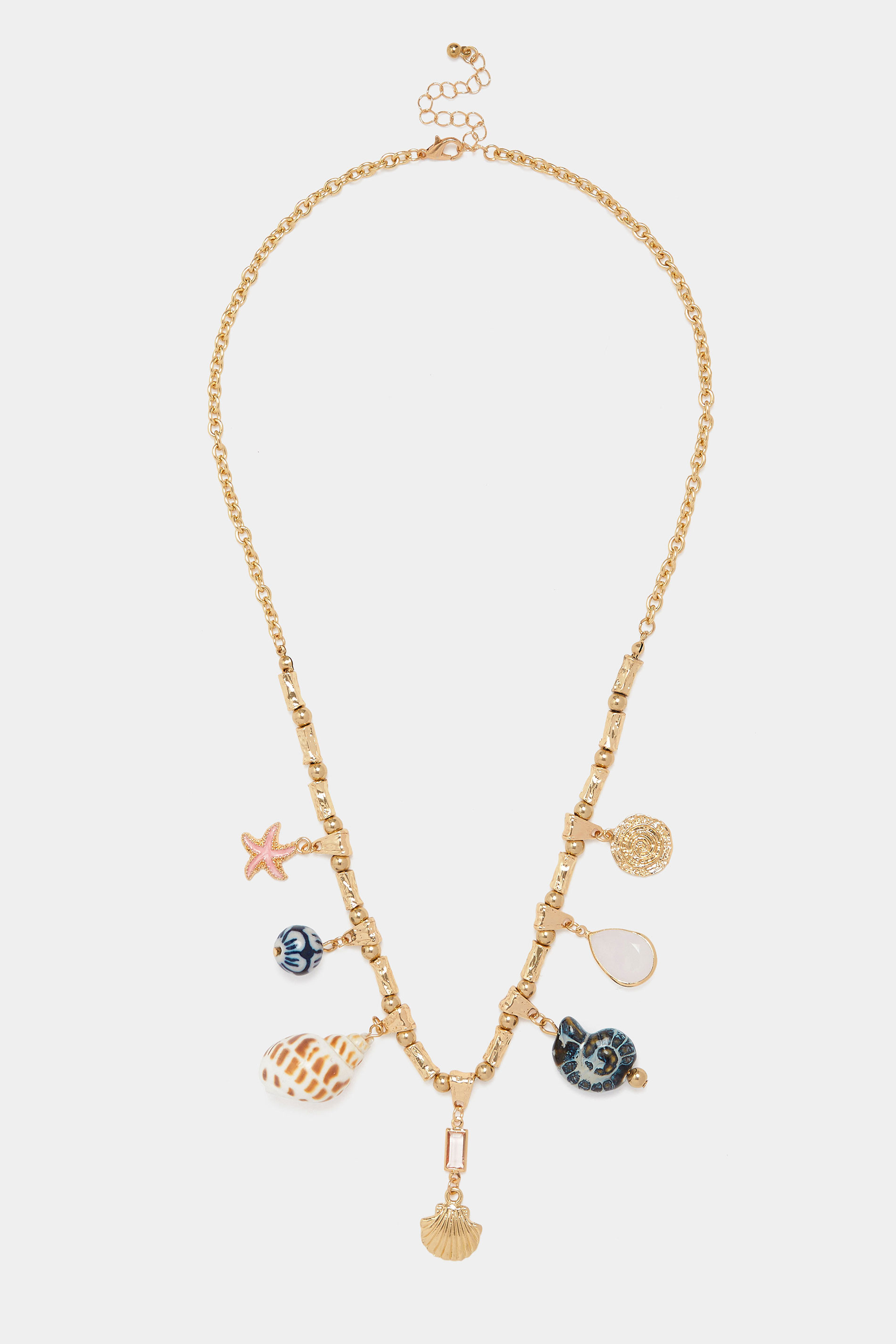 Gold Tone Shell Charm Statement Necklace | Yours Clothing 3
