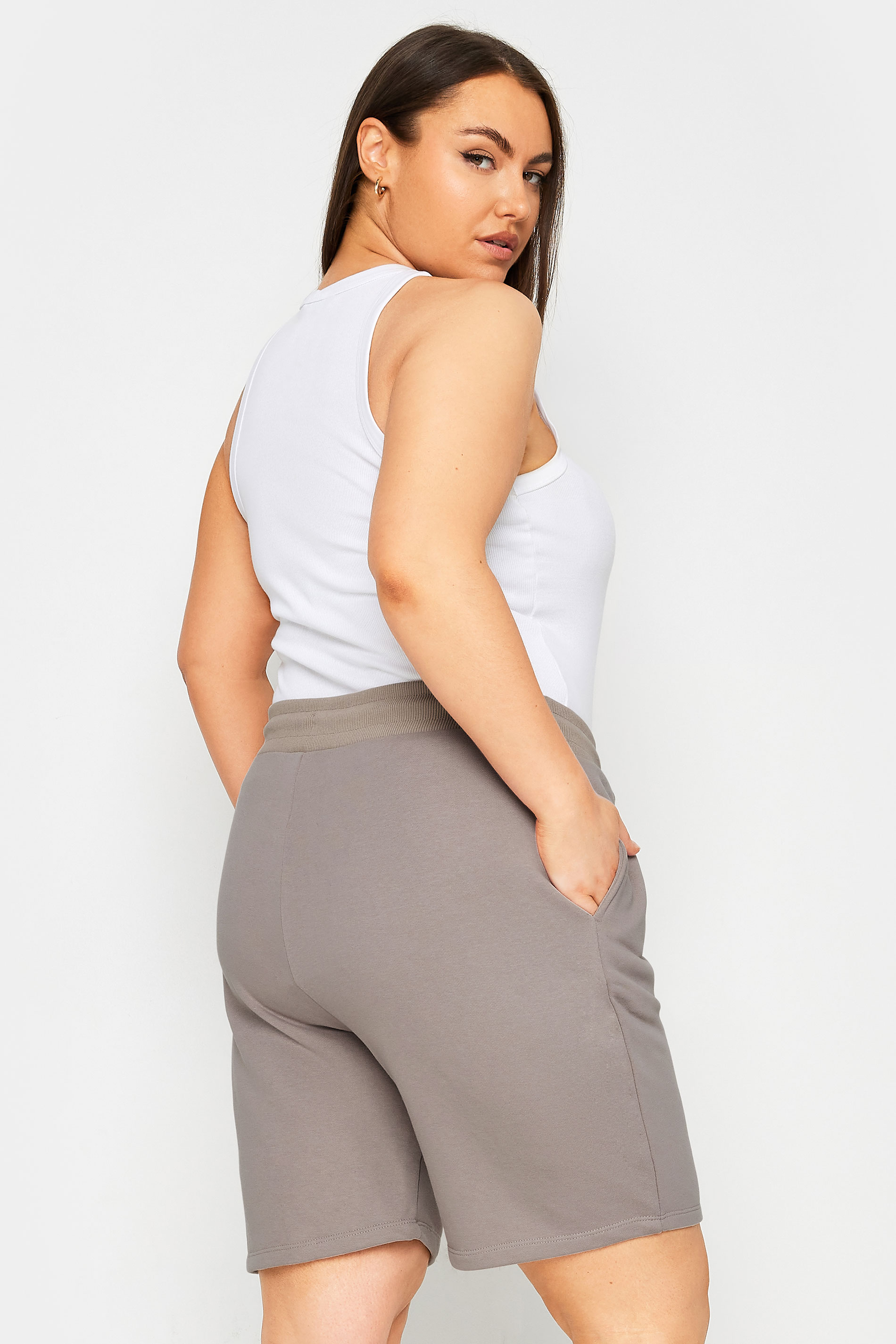 YOURS Plus Size Beige Brown Jogger Shorts | Yours Clothing 3