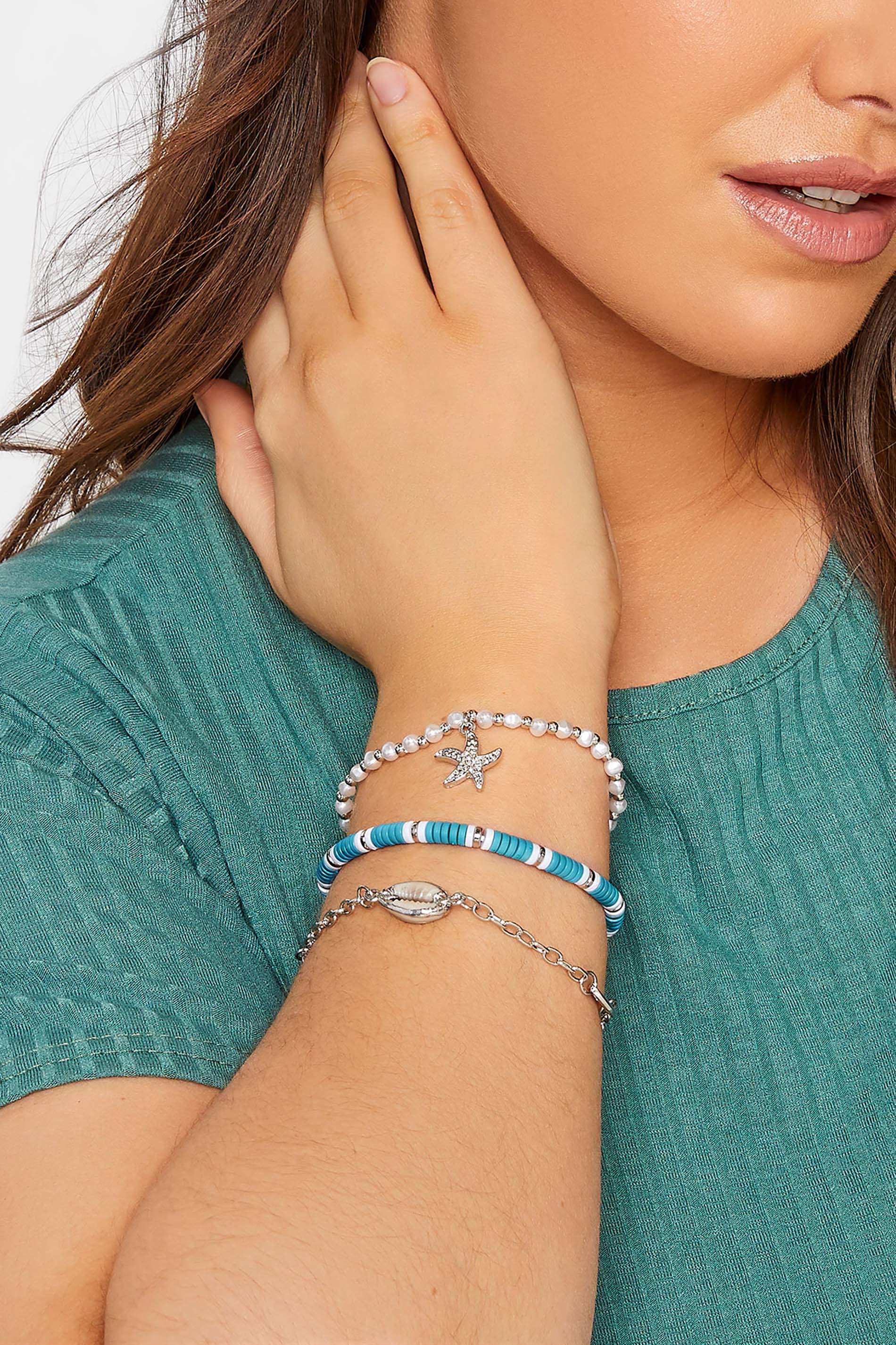 3 Pack Silver Shell Bracelet Set | Yours Clothing 1