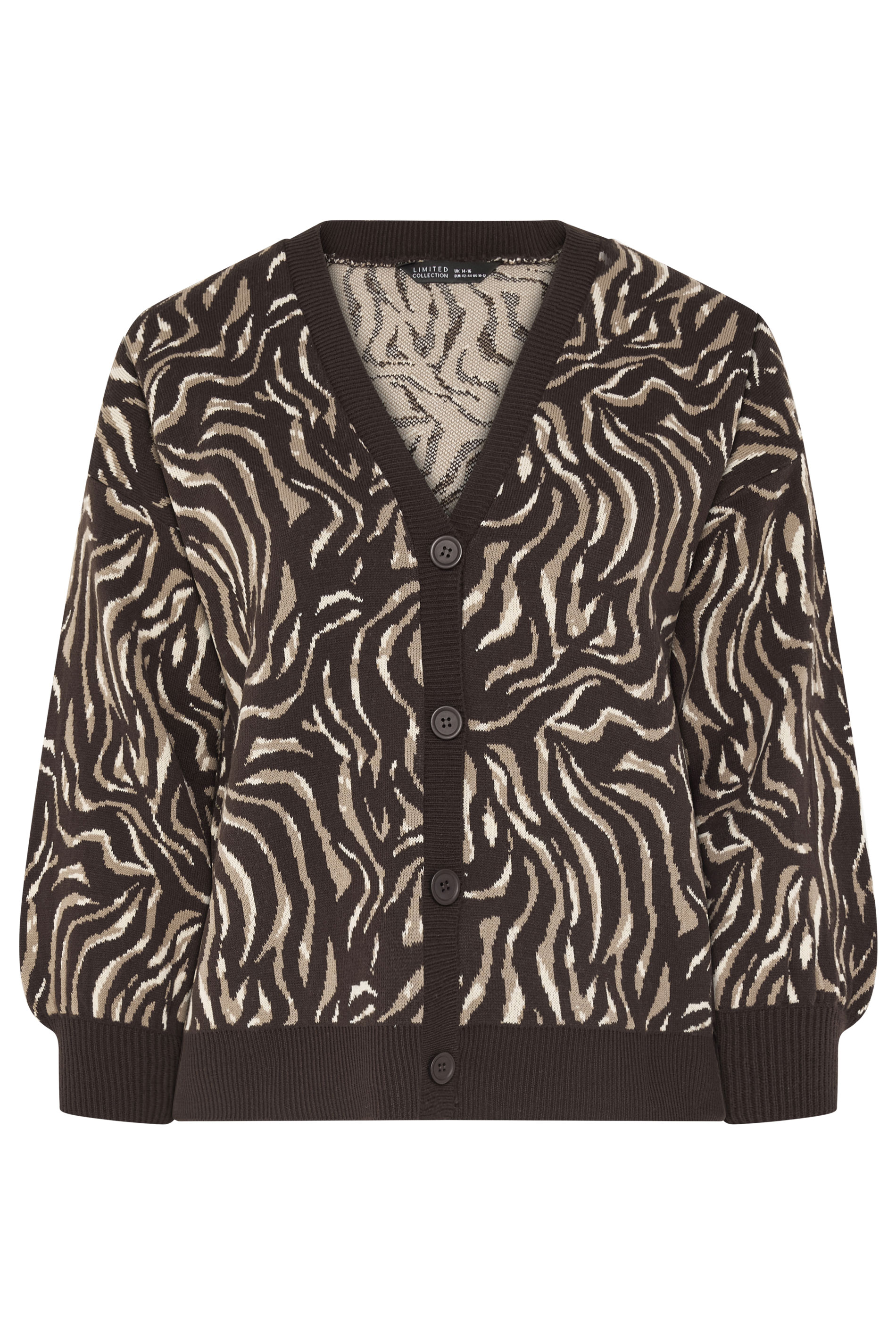 LIMITED COLLECTION Plus Size Brown Zebra Balloon Sleeve Cardigan | Yours Clothing 5