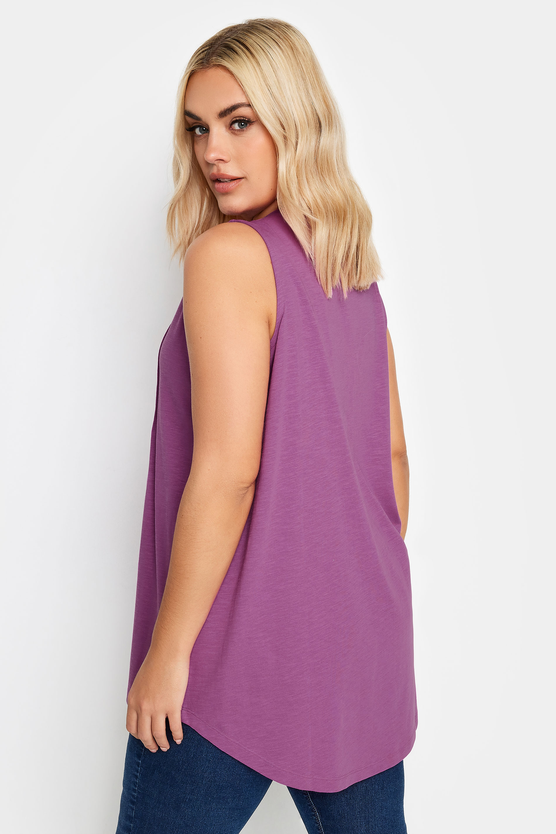 YOURS Plus Size Purple Pintuck Henley Vest Top | Yours Clothing 3