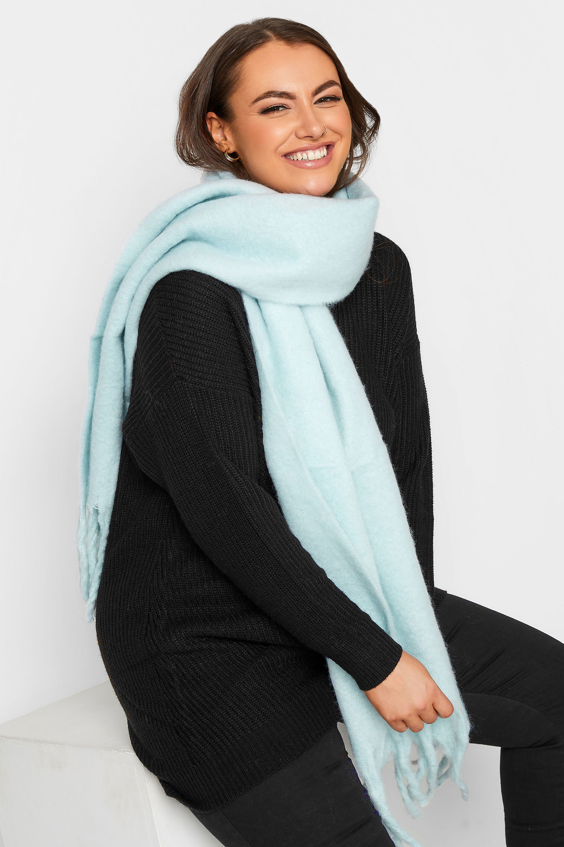 Light Blue Super Soft Chunky Tassel Scarf | Yours Clothing 1