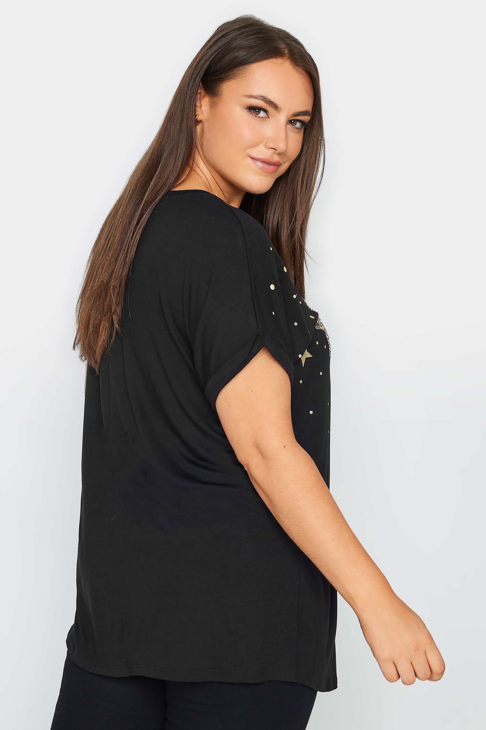 Womens Yours Curve Printed T-Shirt - Black