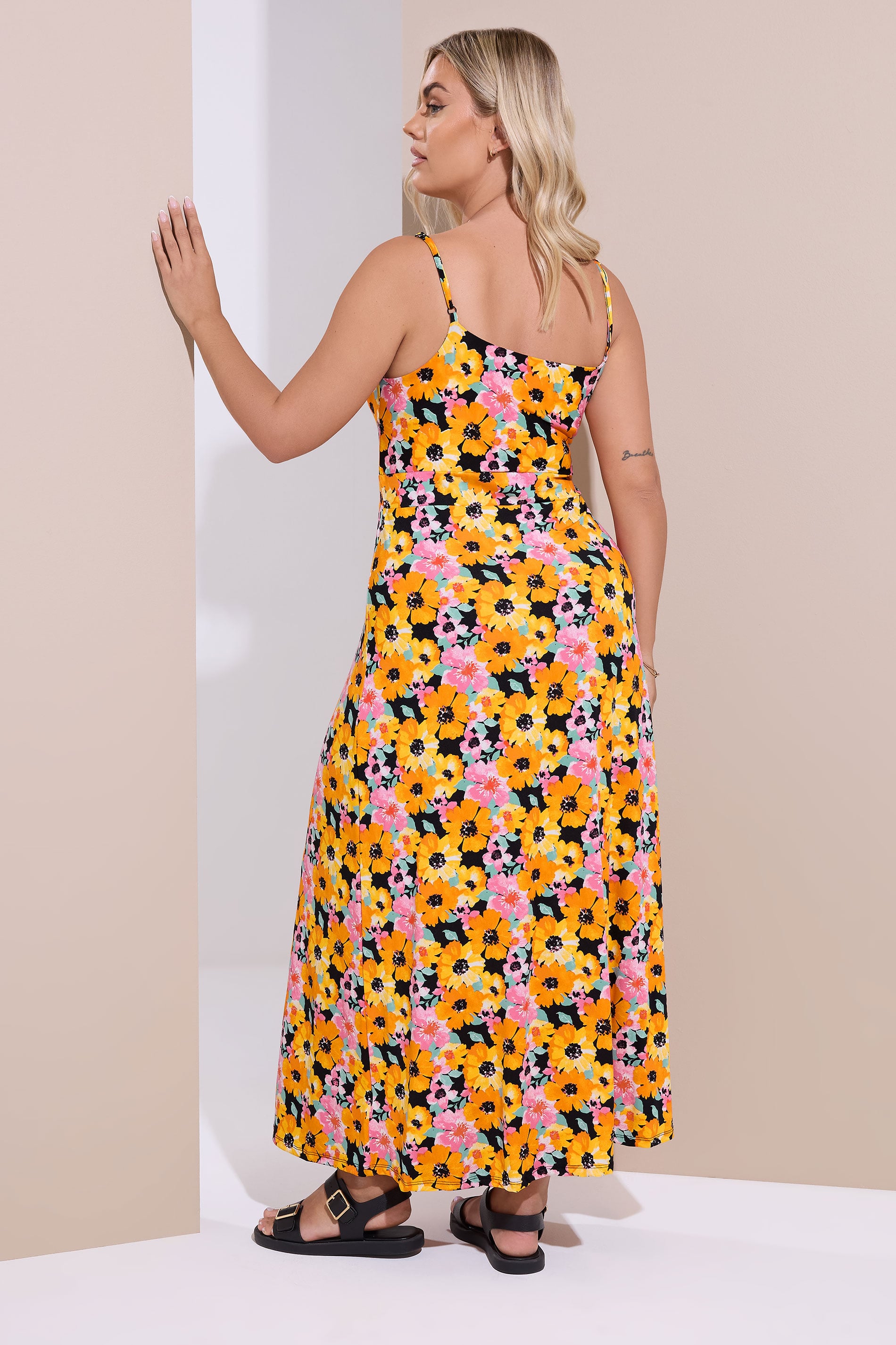 YOURS Plus Size Black & Orange Floral Print Maxi Dress | Yours Clothing 4