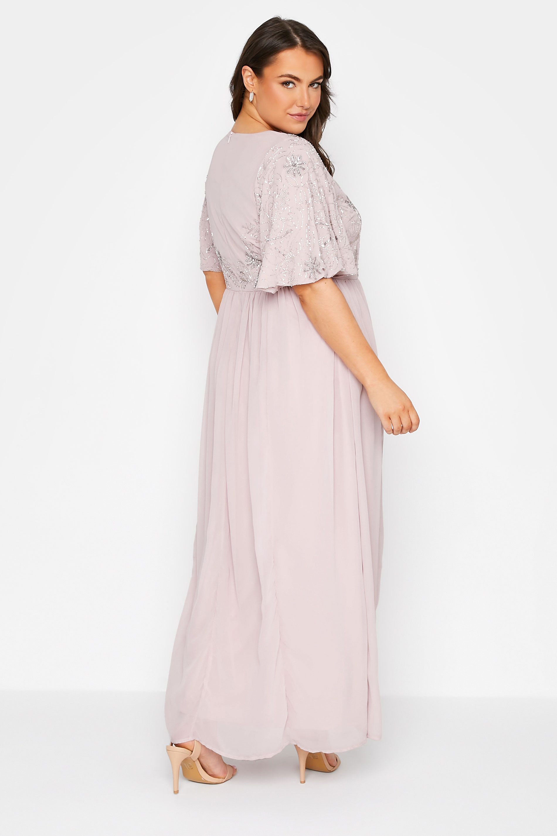 LUXE Plus Size Pink Floral Hand Embellished Maxi Dress | Yours Clothing 3
