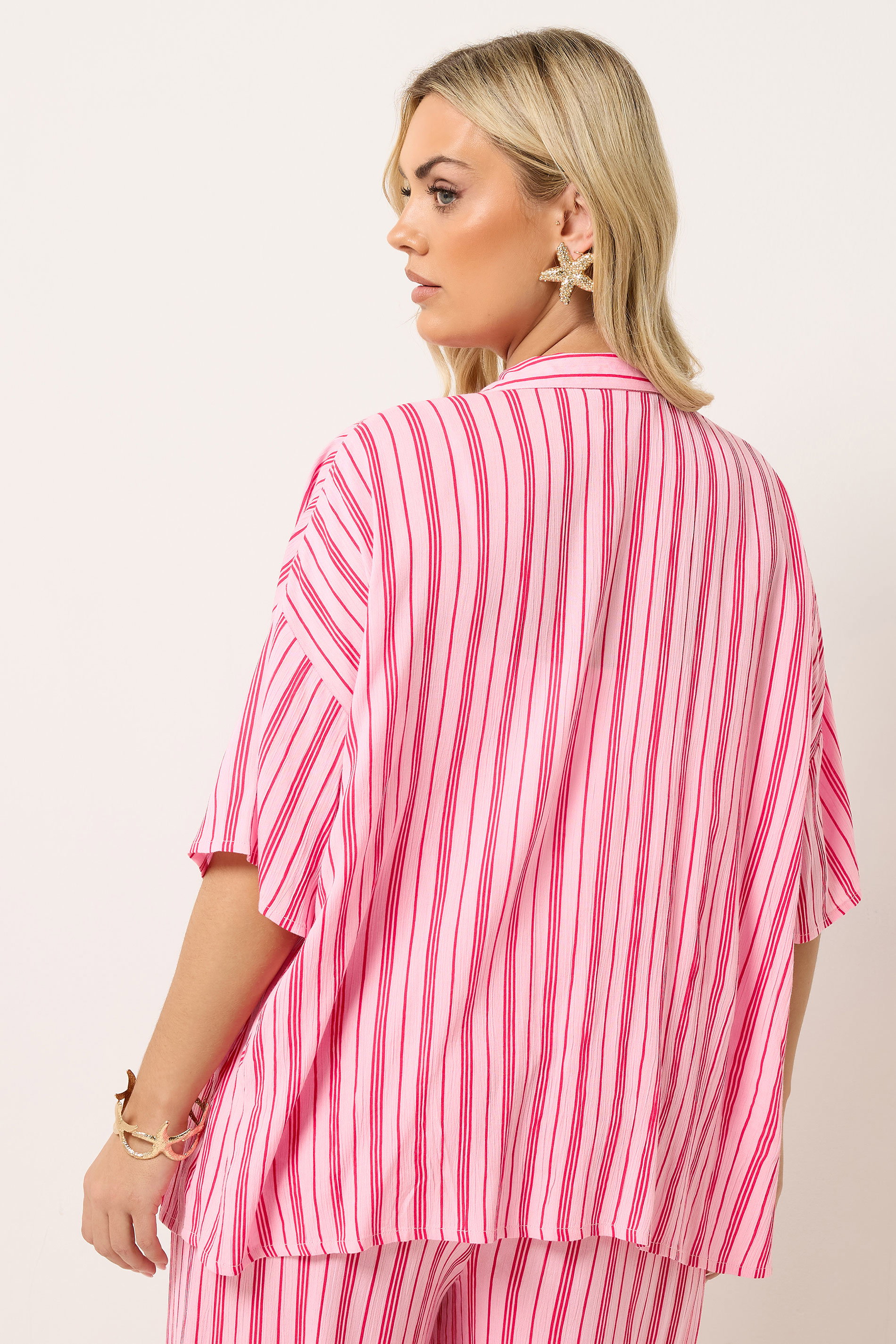 YOURS Plus Size Pink Stripe Crinkle Shirt | Yours Clothing 4