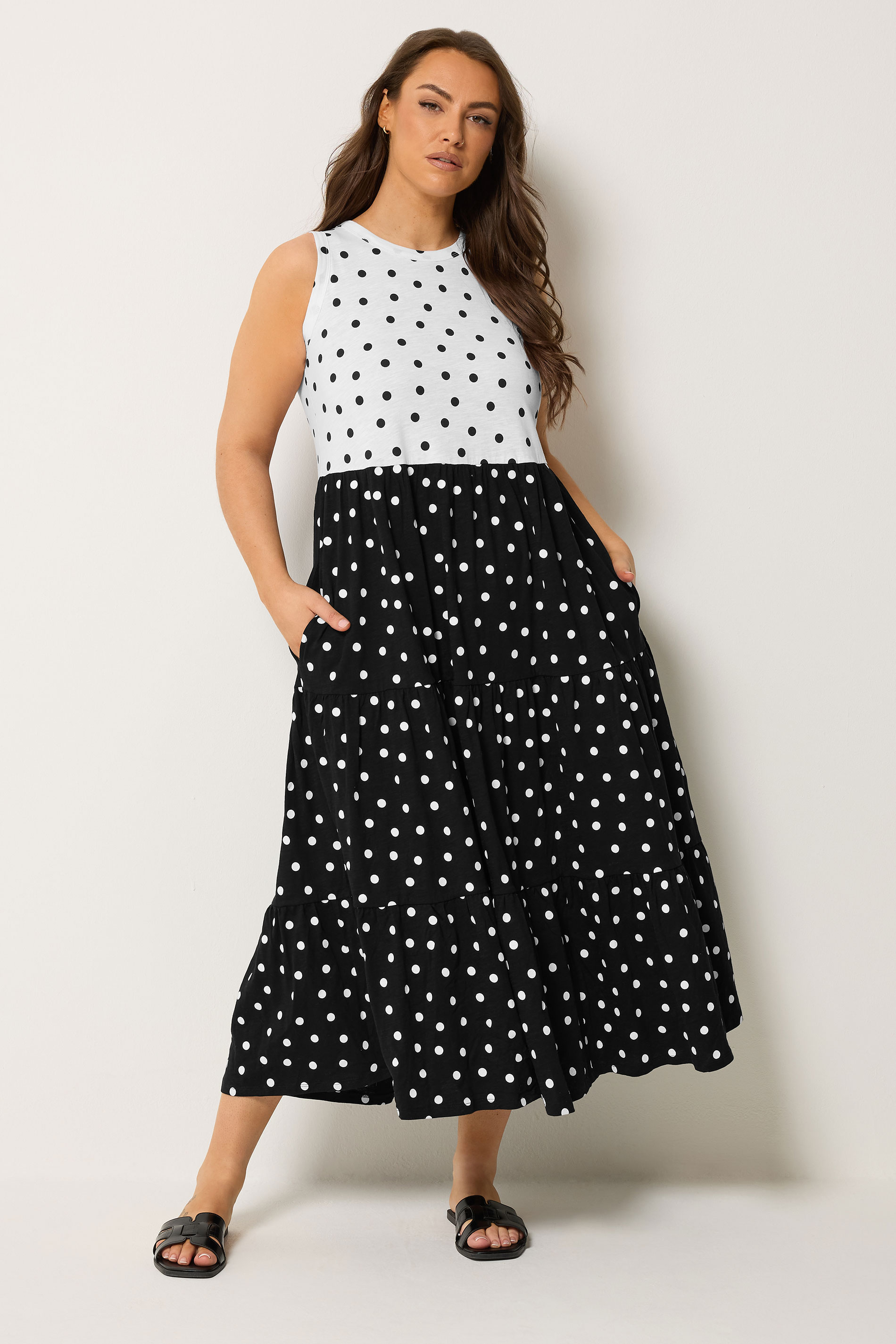 YOURS Plus Size Black & White Polka Dot Midi Dress | Yours Clothing 3