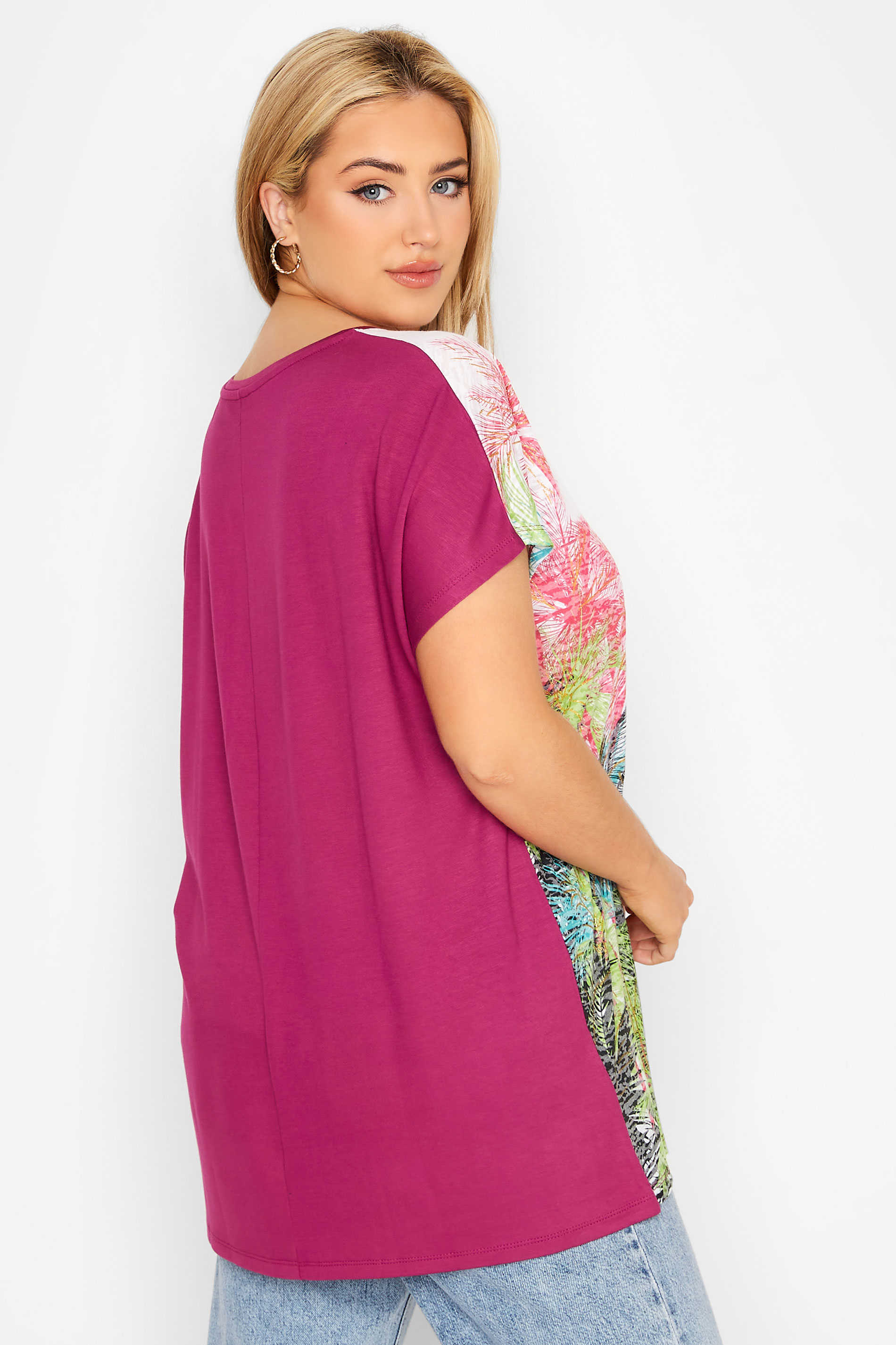 Plus Size Pink Tropical Burnout Top | Yours Clothing 3
