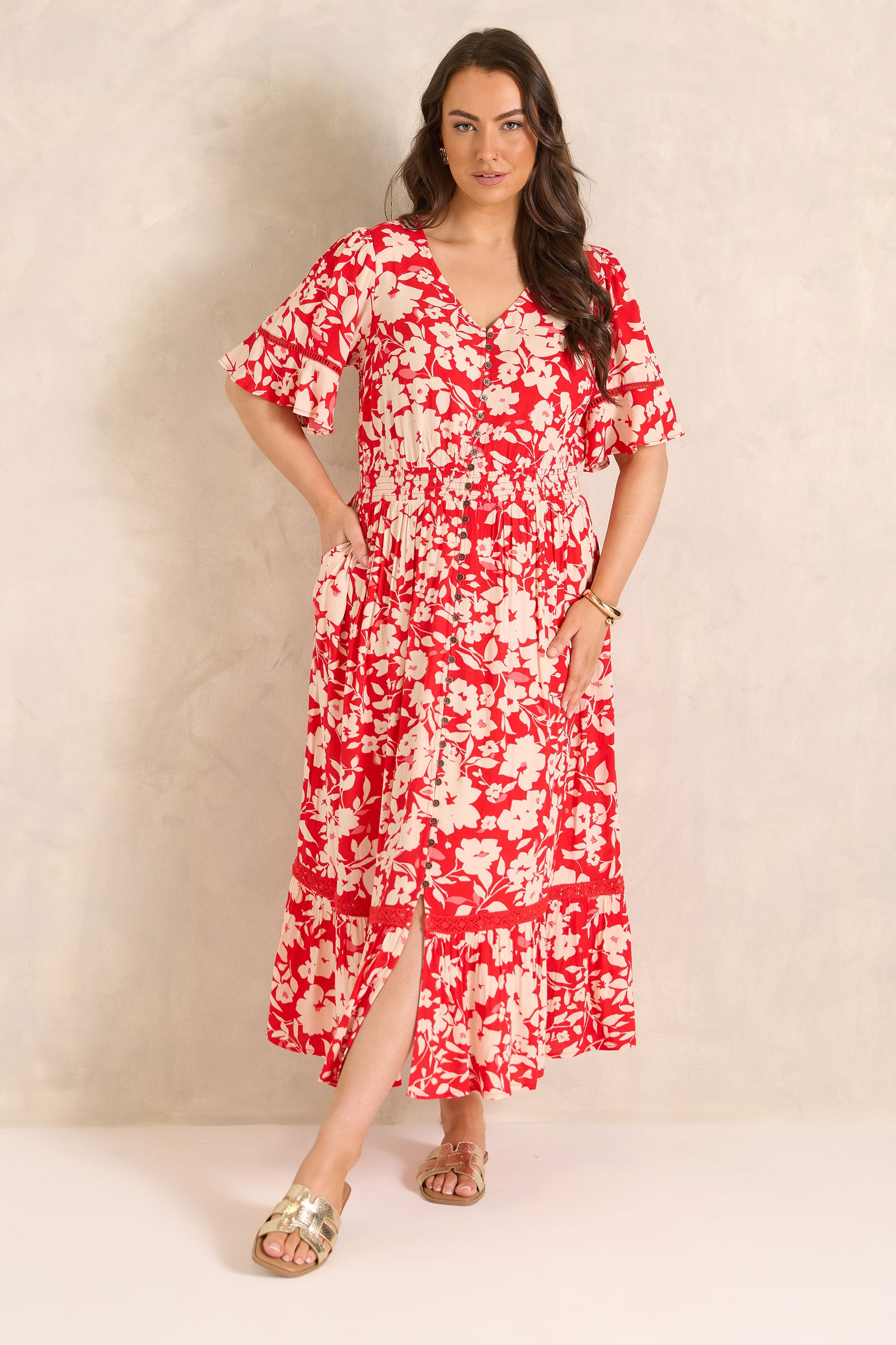 EVANS Plus Size Red Floral Button Front Maxi Dress| Evans  2