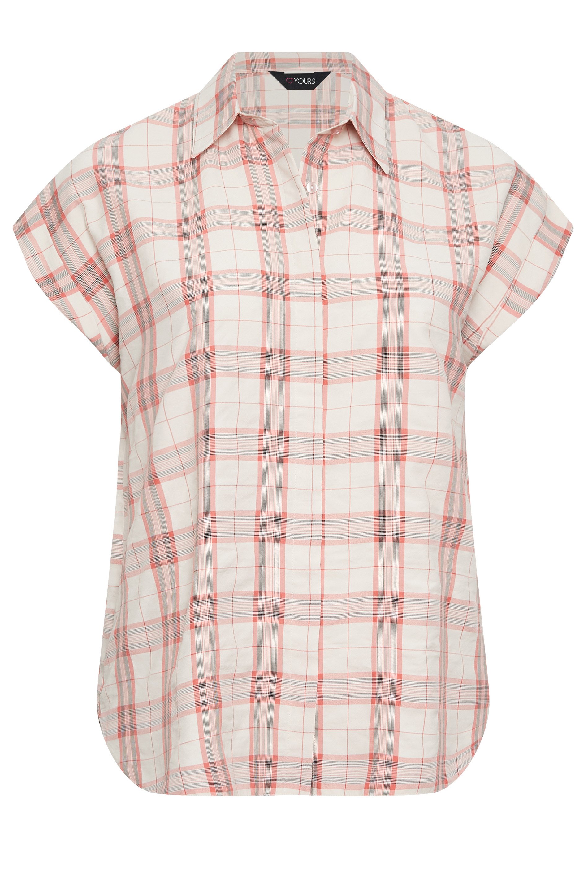 YOURS Plus Size Pink Check Print Collared Shirt | Yours Clothing