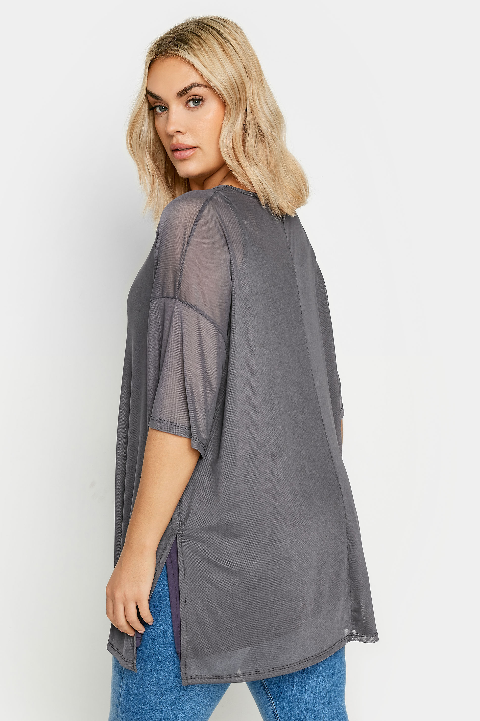 YOURS Plus Size Charcoal Grey Oversized Mesh Top | Yours Clothing 3