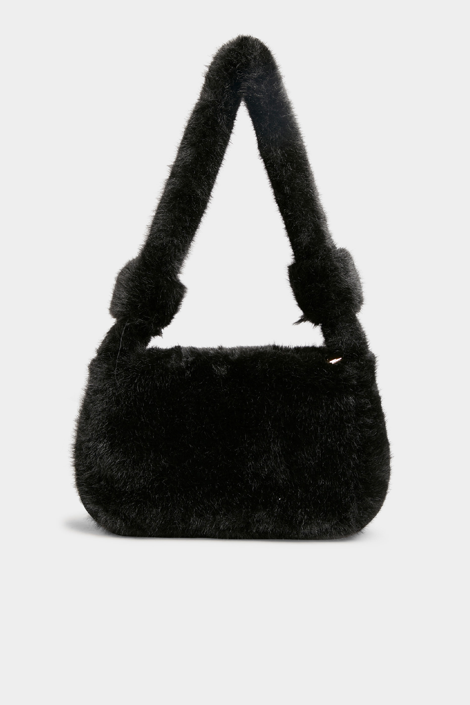 Black Faux Fur Knot Handle Bag | Yours Clothing