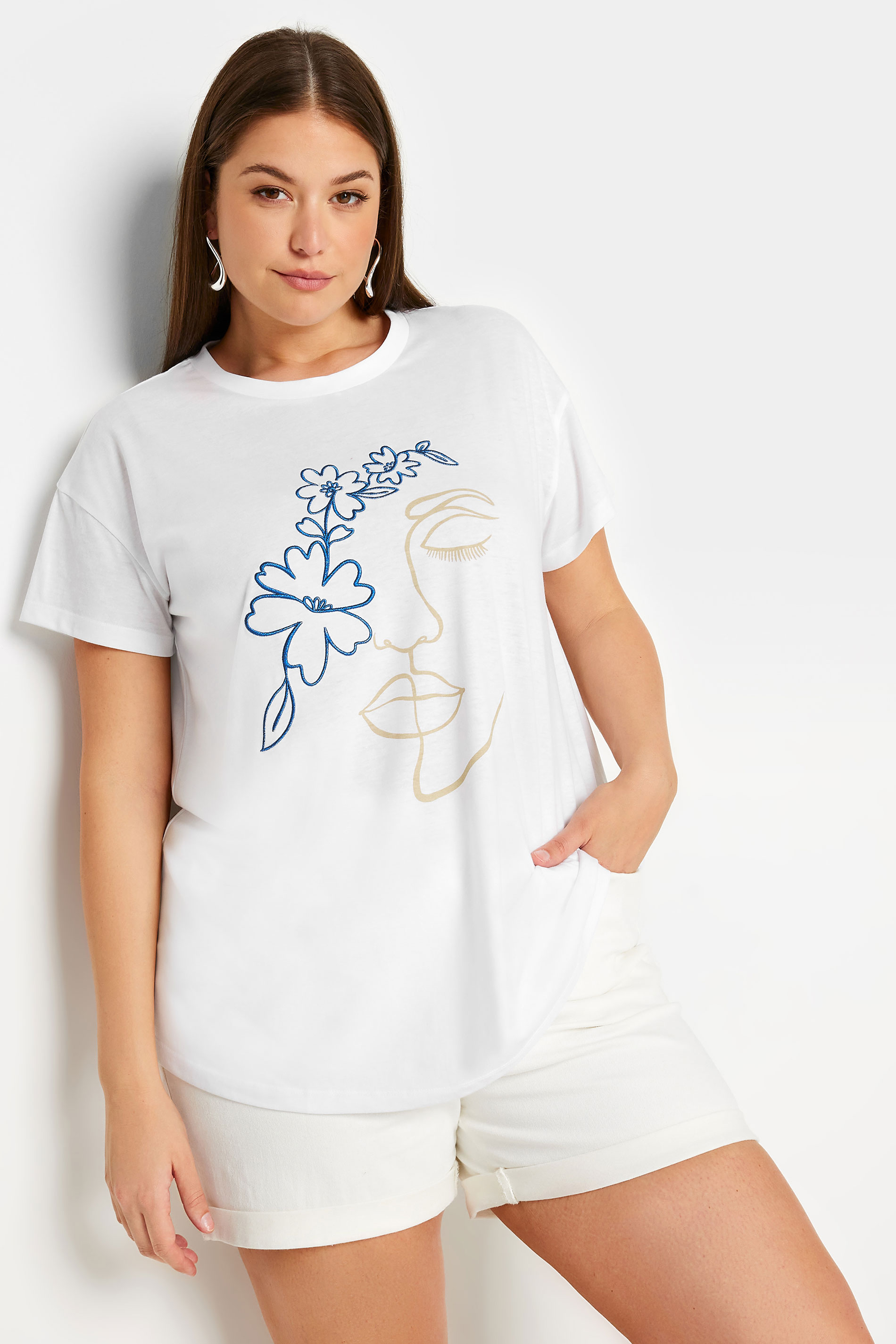 YOURS Plus Size White Floral Embroidered T-Shirt | Yours Clothing 2