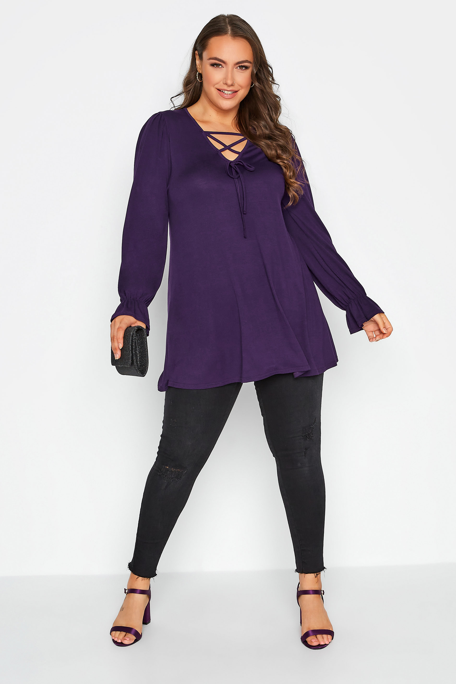 LIMITED COLLECTION Plus Size Purple Lattice Front Top | Yours Clothing 2