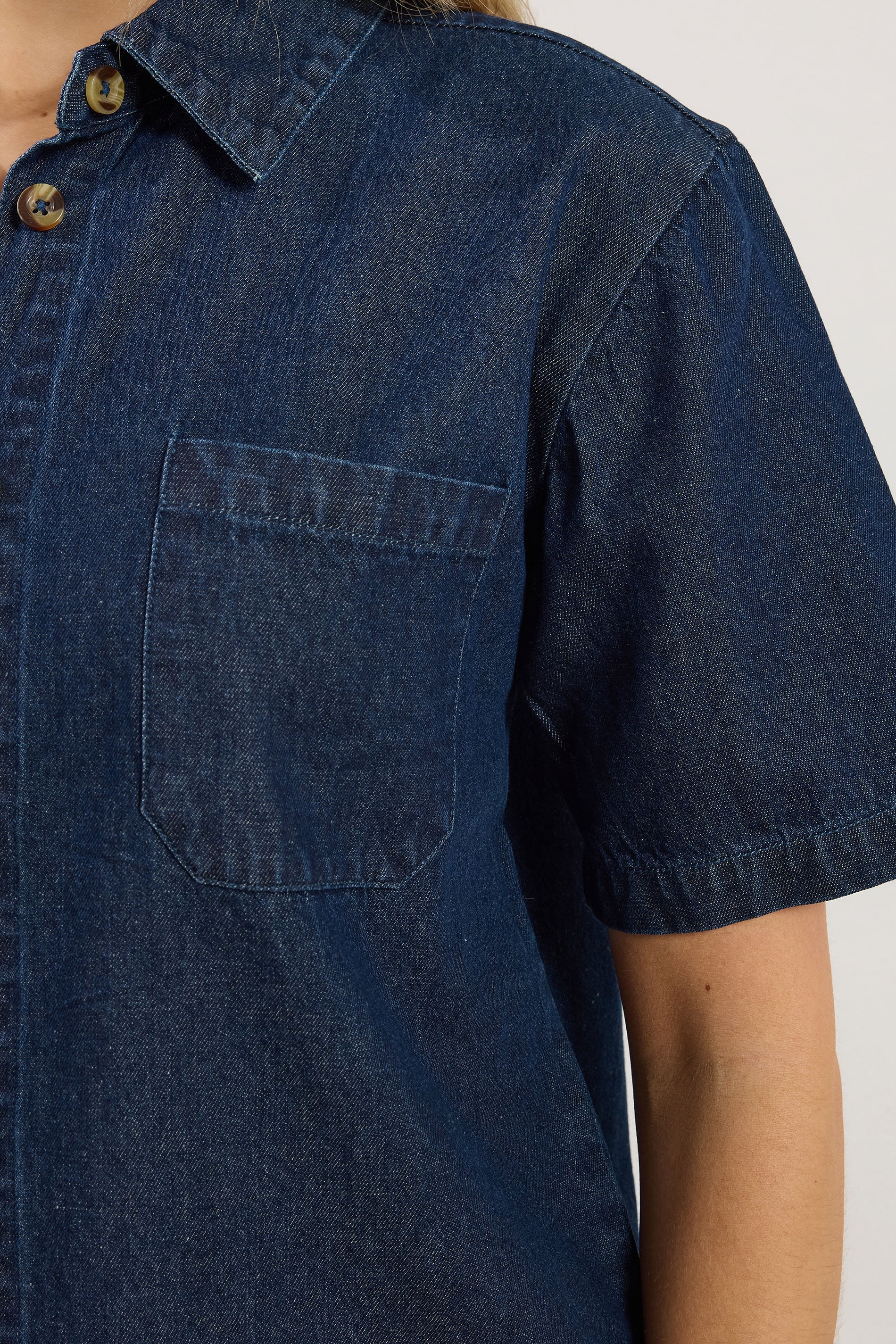 LTS Tall Women's Indigo Blue Denim Short Sleeve Cotton Shirt | Long Tall Sally 6