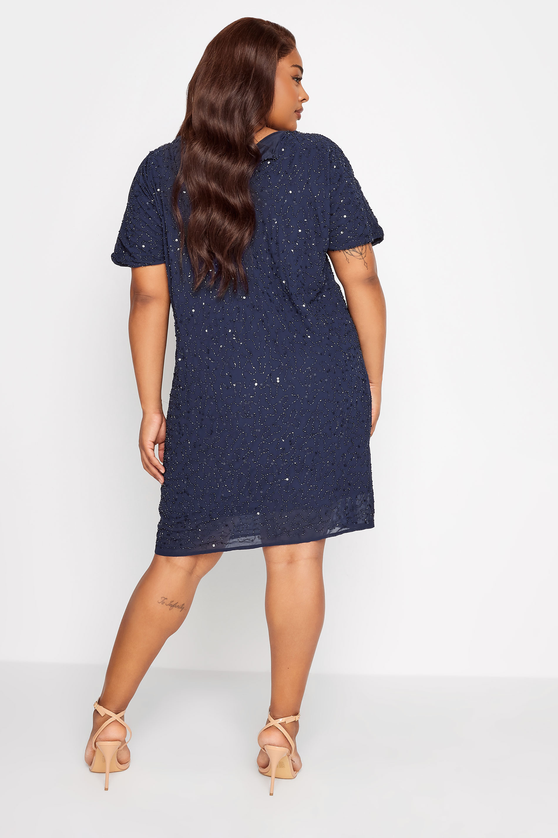 LUXE Plus Size Blue Sequin Hand Embellished Cape Dress | Yours Clothing 3