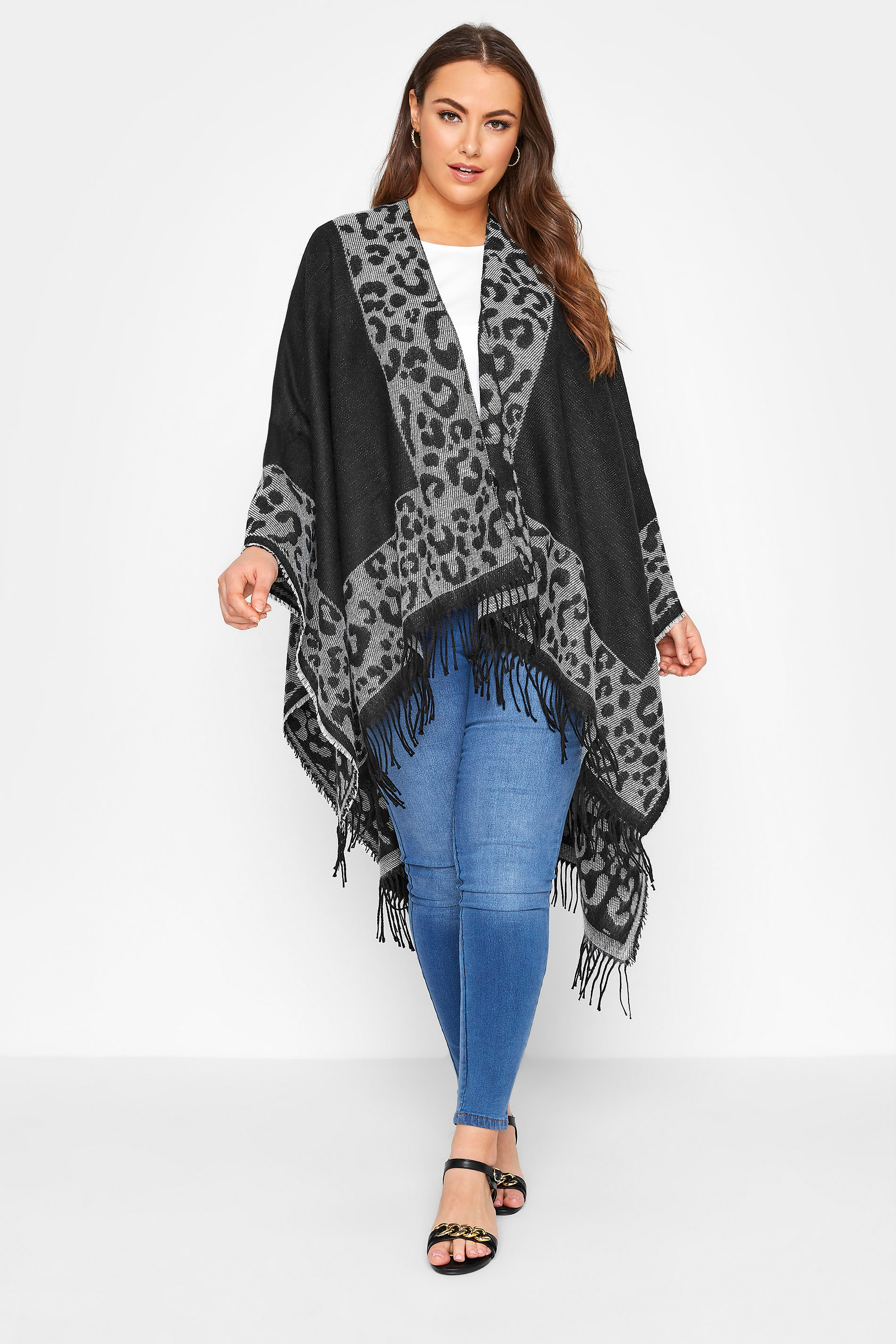 Plus Size Curve Black Leopard Print Wrap Shawl | Yours Clothing 1
