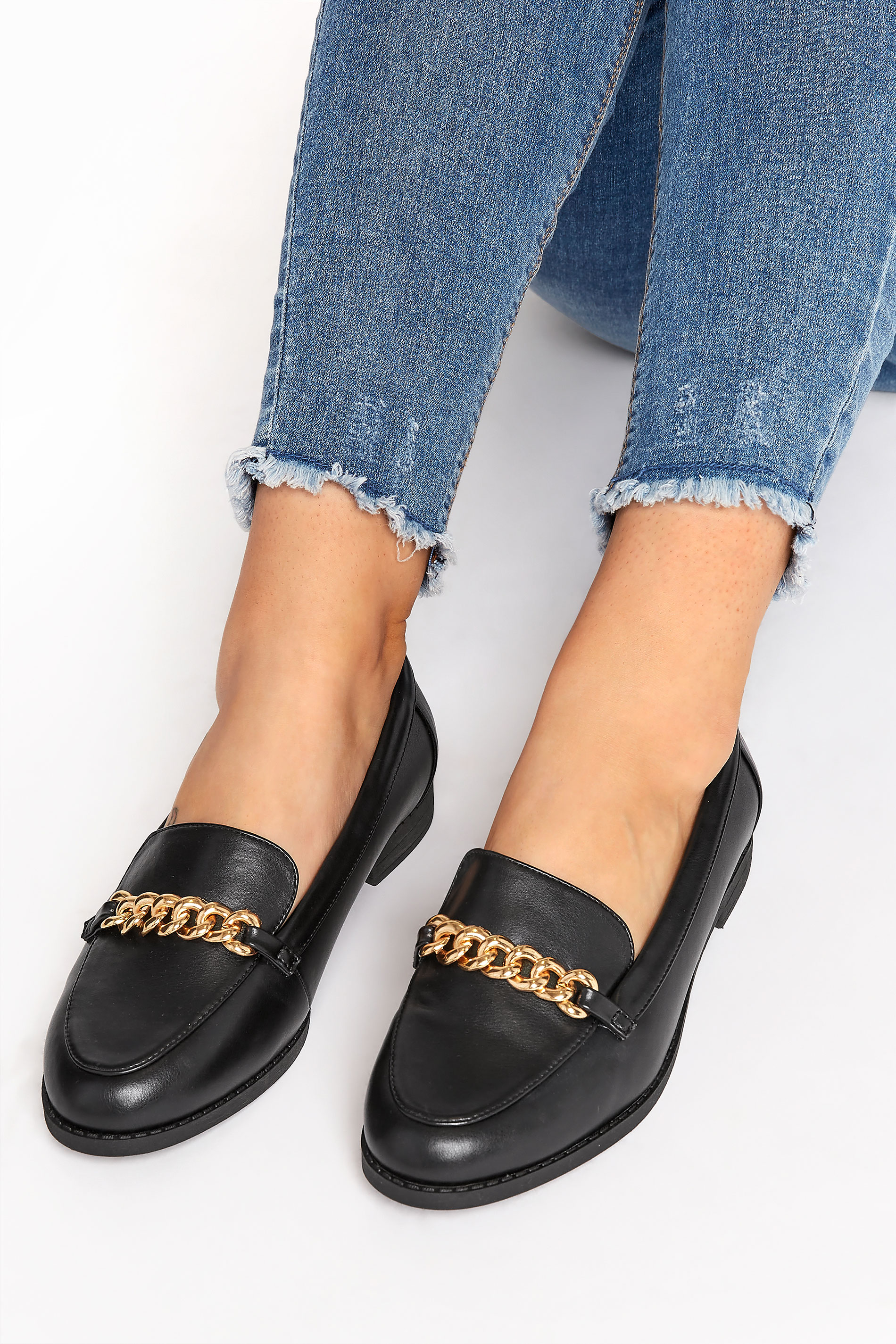 Black Chain Loafers In Extra Wide Fit | Yours Clothing 1