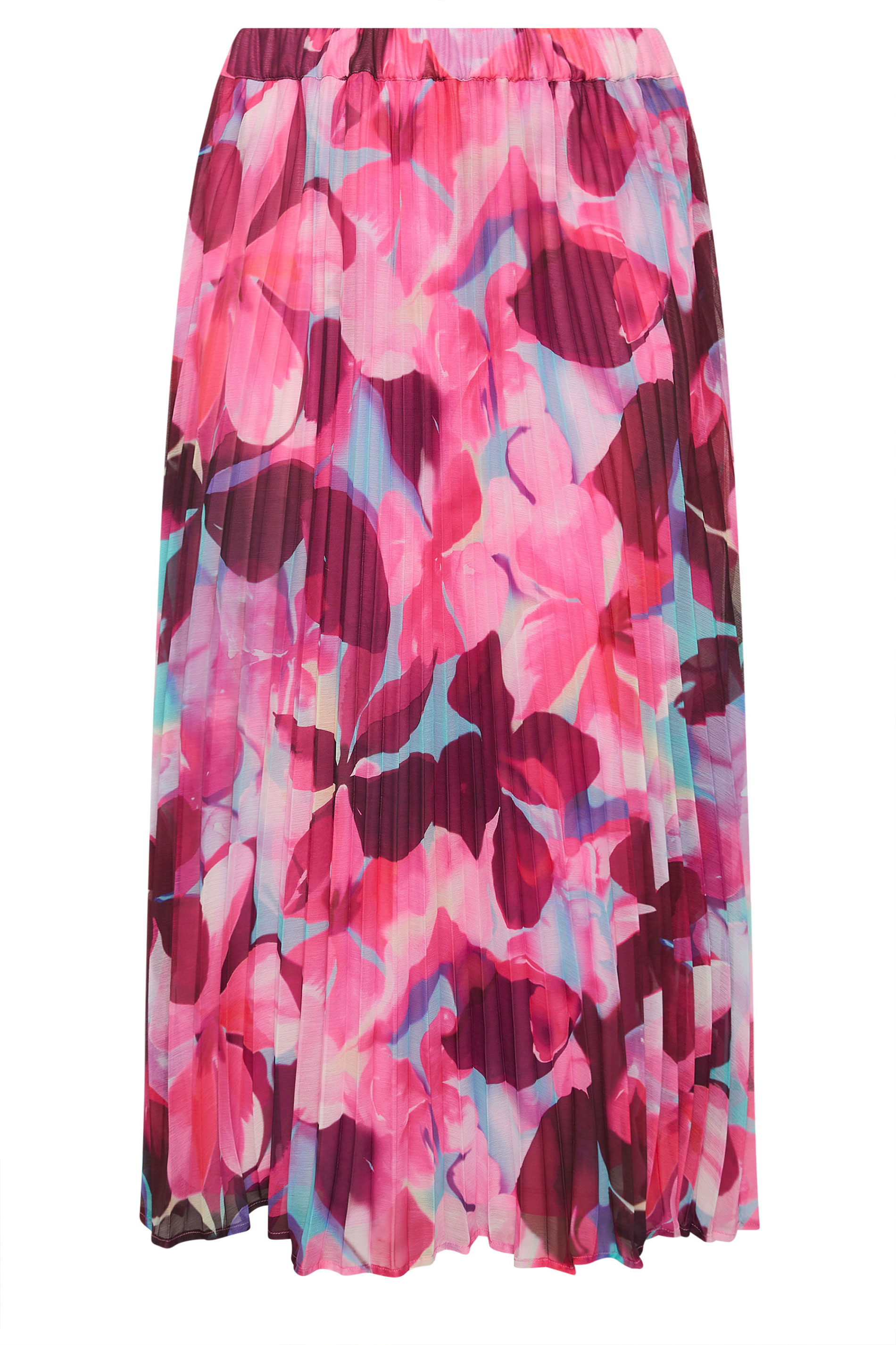 YOURS Plus Size Pink Pleated Floral Skirt | Yours Clothing 6