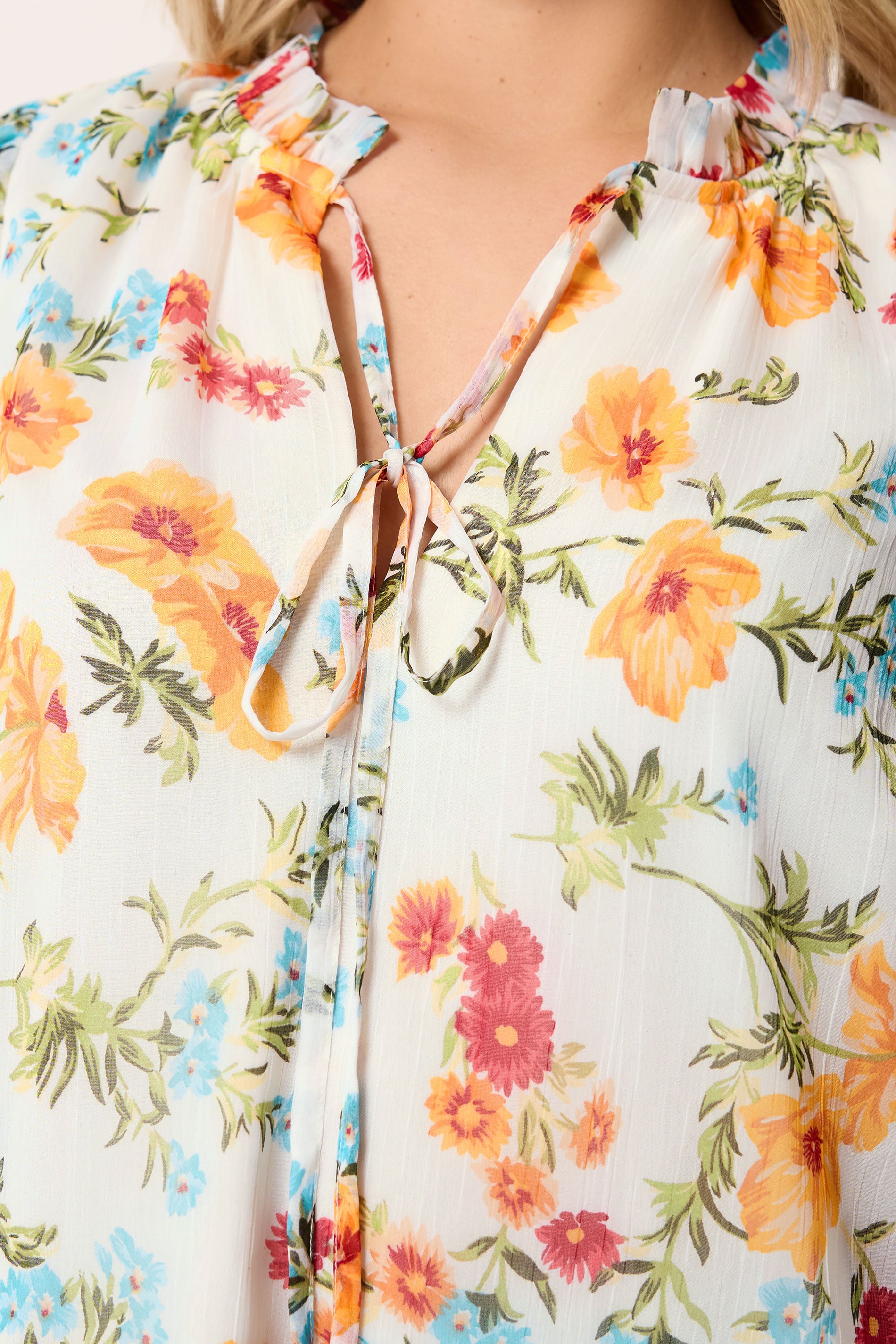 YOURS Plus Size White & Orange Floral Frill Neck Blouse | Yours Clothing 4