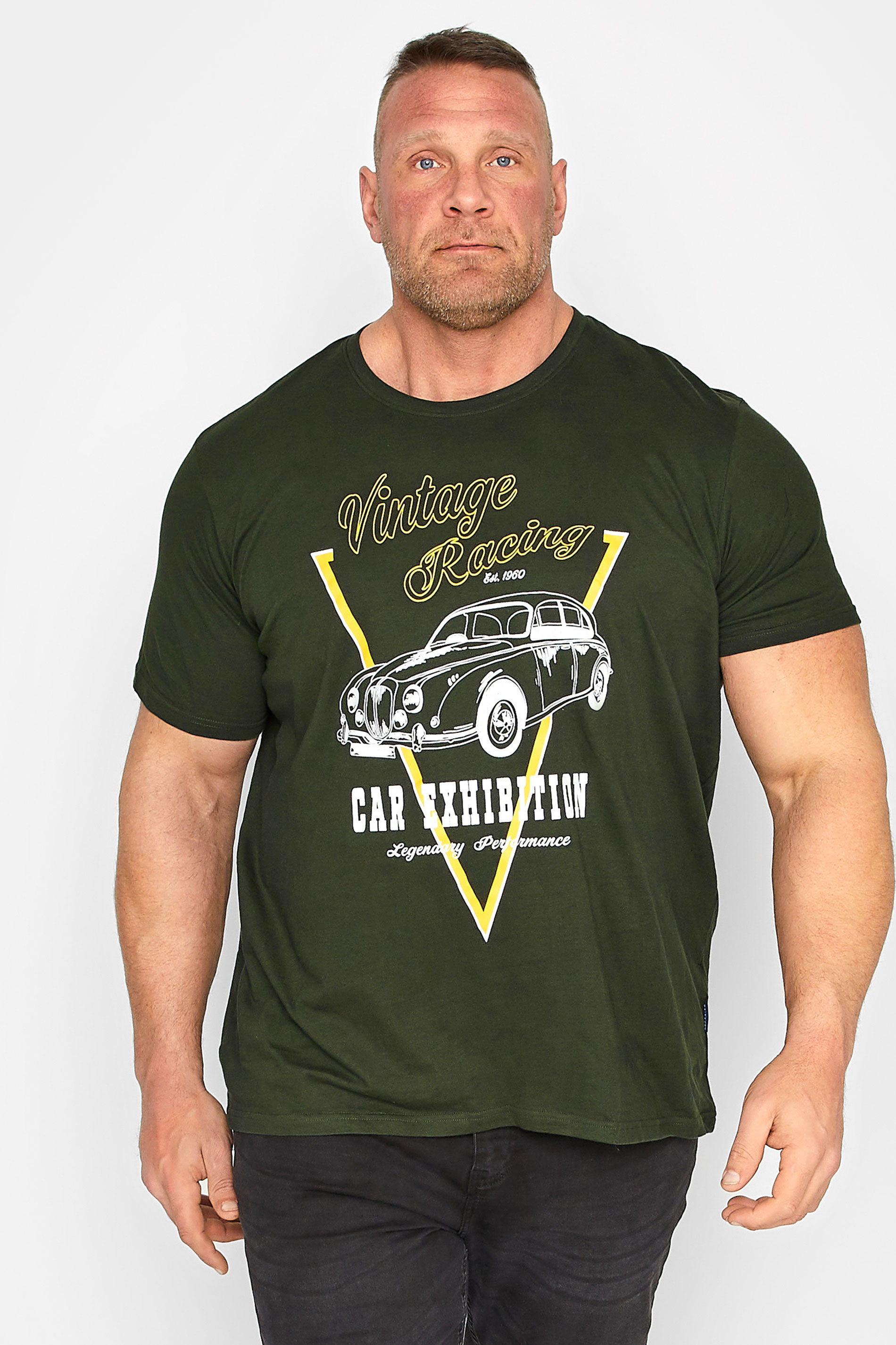 BadRhino Big & Tall Dark Green  'Vintage Racing' Car Print T-Shirt | BadRhino 1
