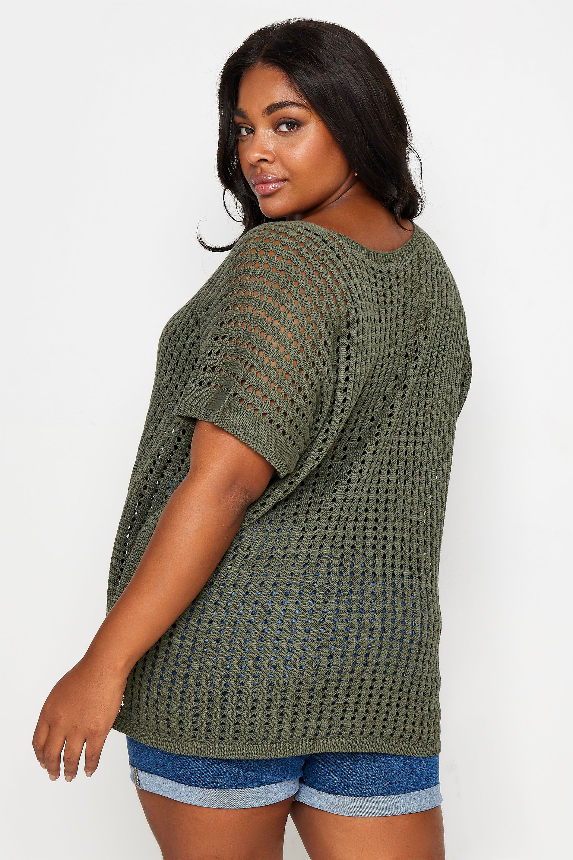 YOURS Plus Size Green Boxy Crochet Top | Yours Clothing 3
