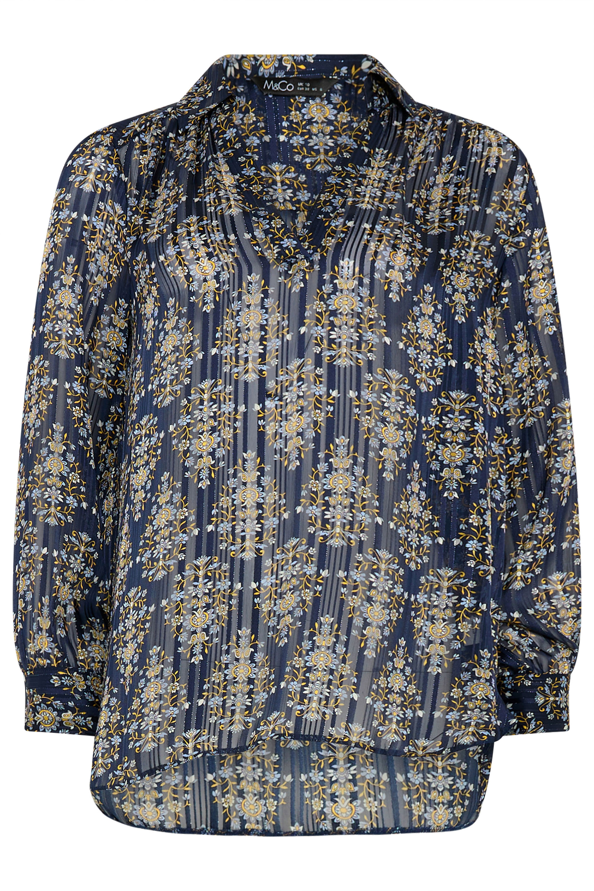 M&Co Navy Blue Floral Metallic Shirt | M&Co 5